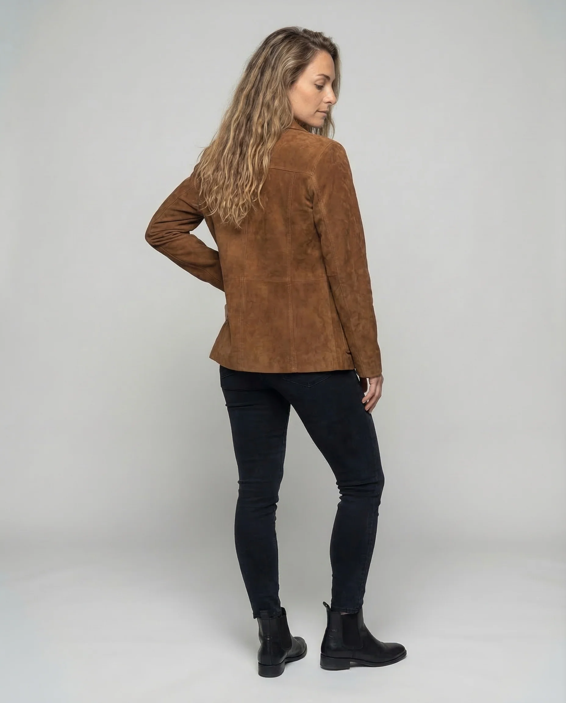 Damen Wildlederjacke Oversize Hemdkragen - Image 4