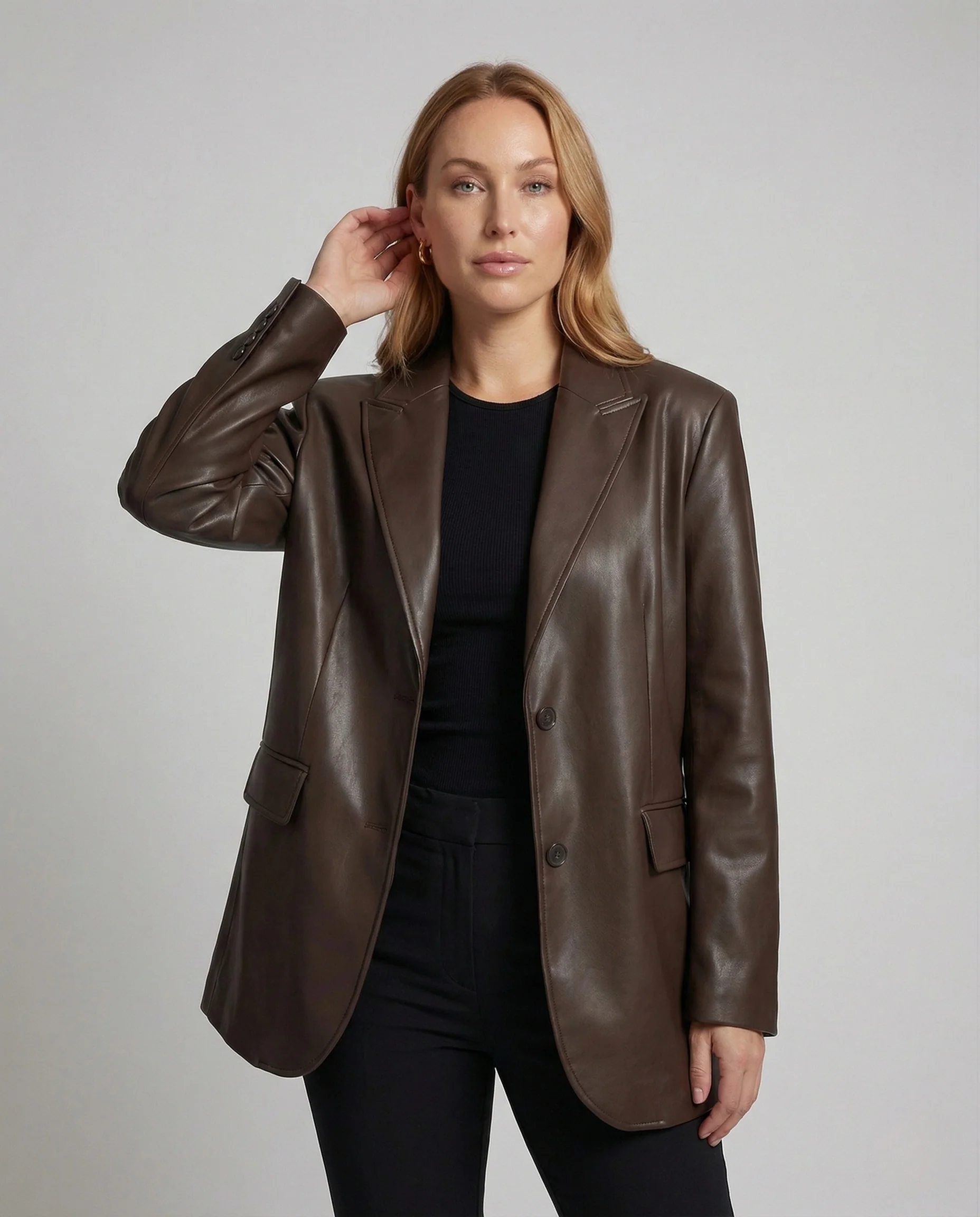 Damen Lederoptik Blazer Weit