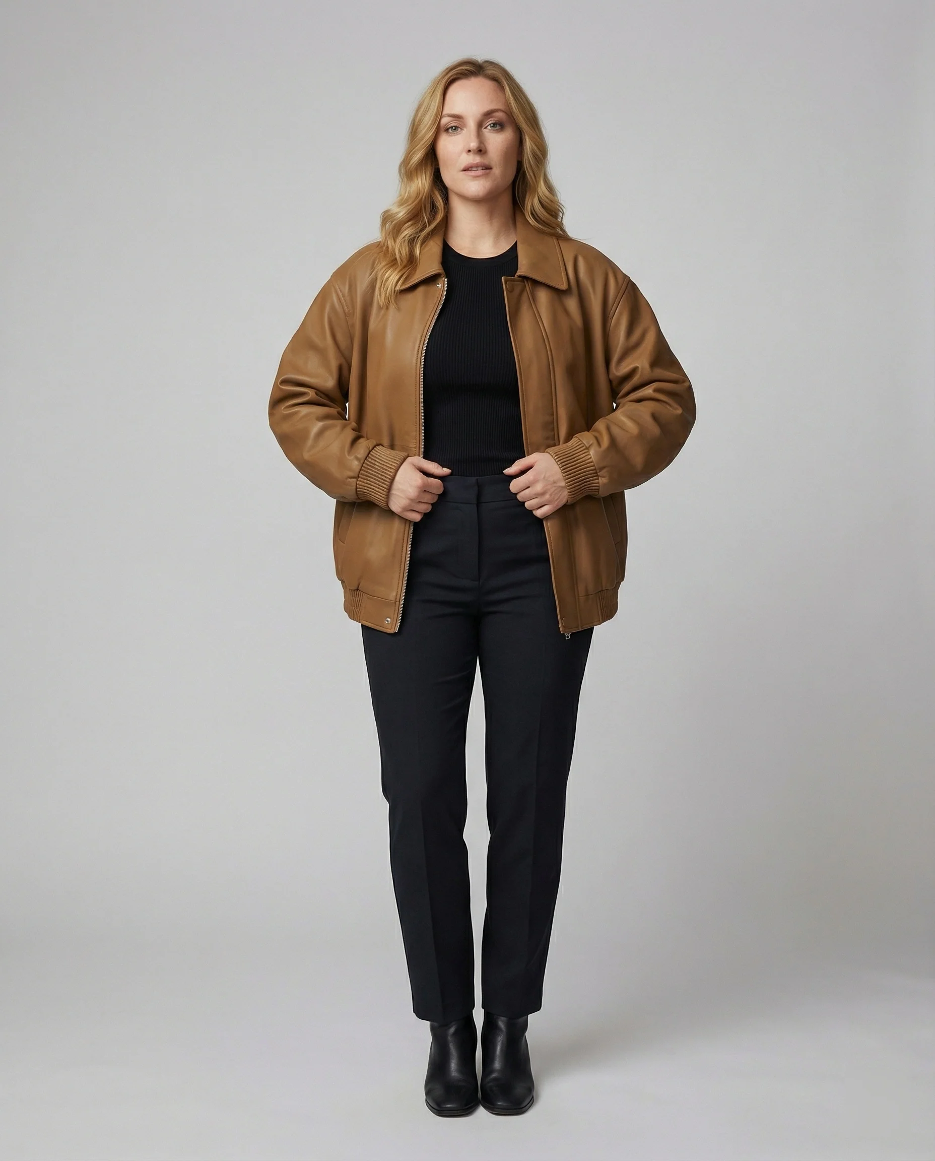 Weit geschnittener Kunstlederblouson mit Reißverschluss und Hemdkragen Heidi-Mode