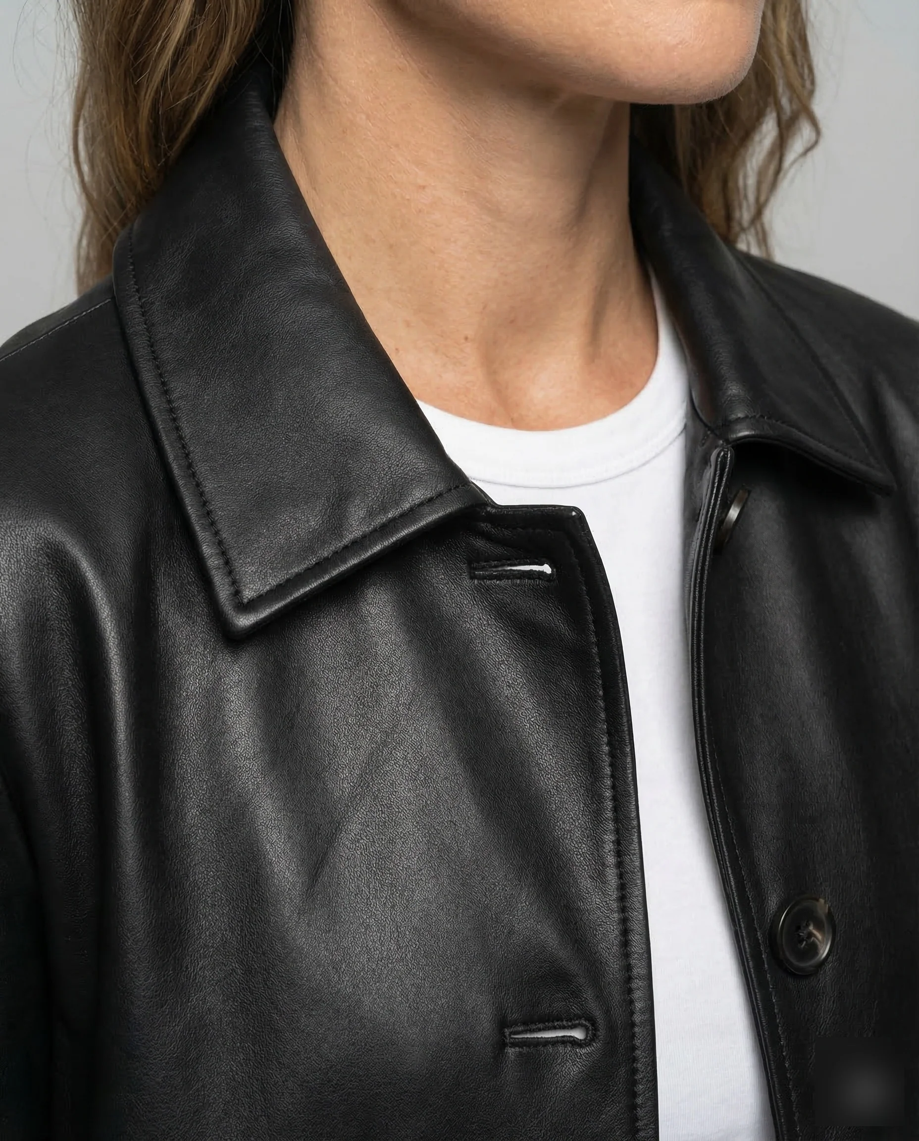 Damen Kunstledermantel Oversize Hemdkragen - Image 3