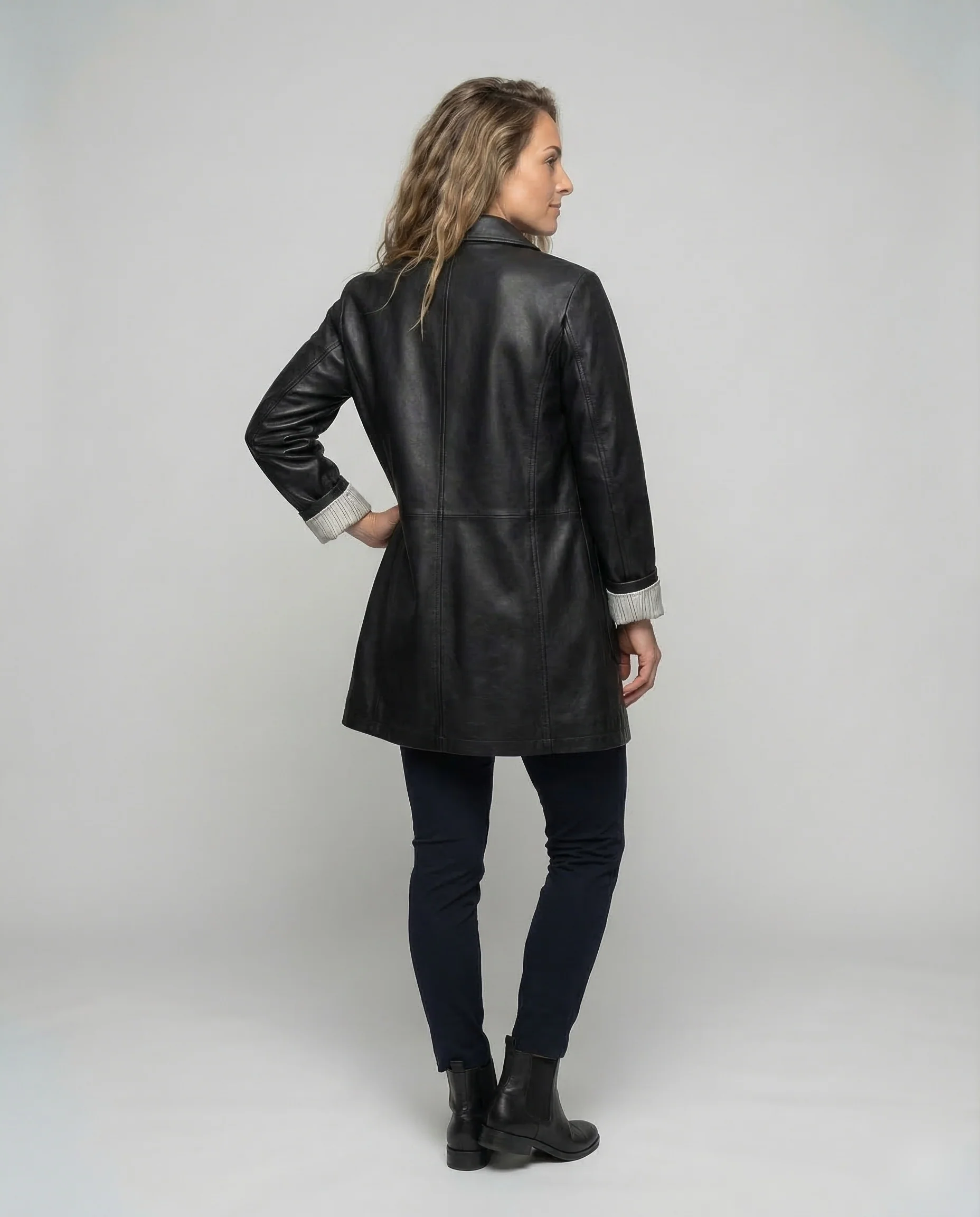 Damen Kunstledermantel Oversize Hemdkragen - Image 4