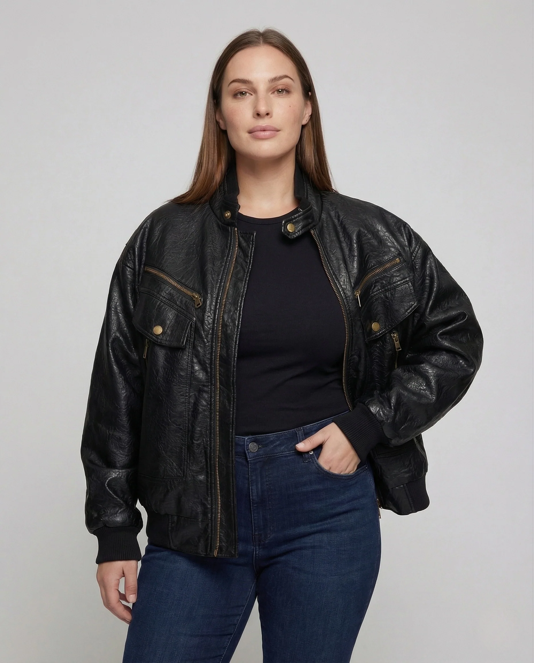 Damen Aviator Lederjacke Weit - Image 2