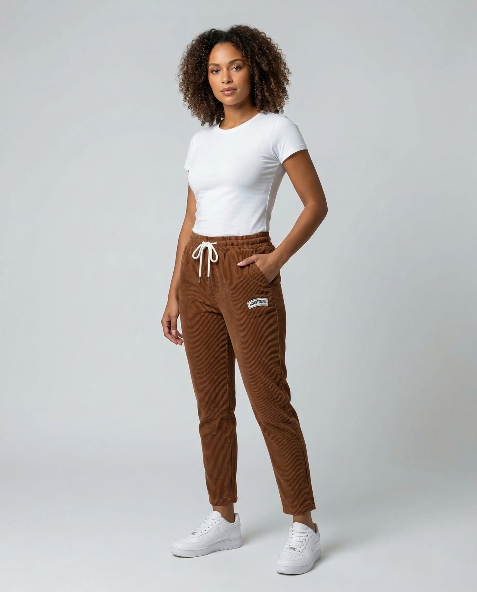 Damen Cordhose Weit Elastikbund