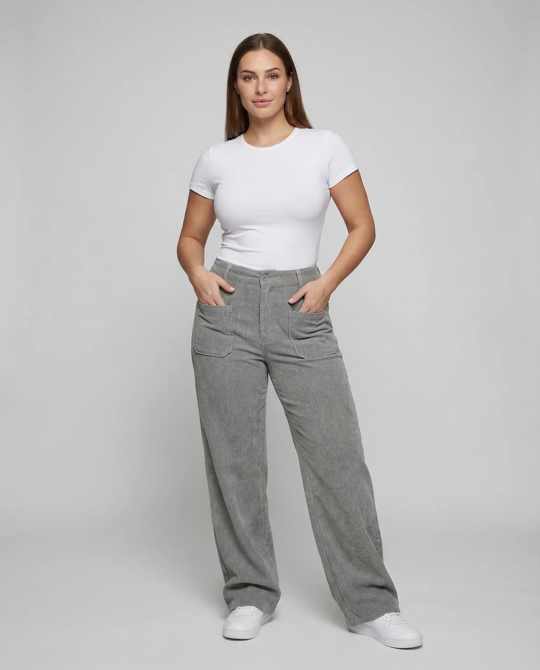 Damen Cordhose High Waist Weit