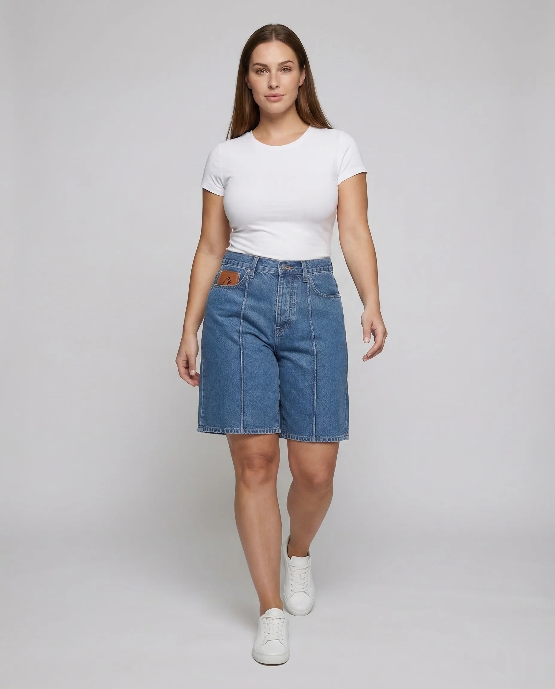 Damen Denim Bermuda Bestickt