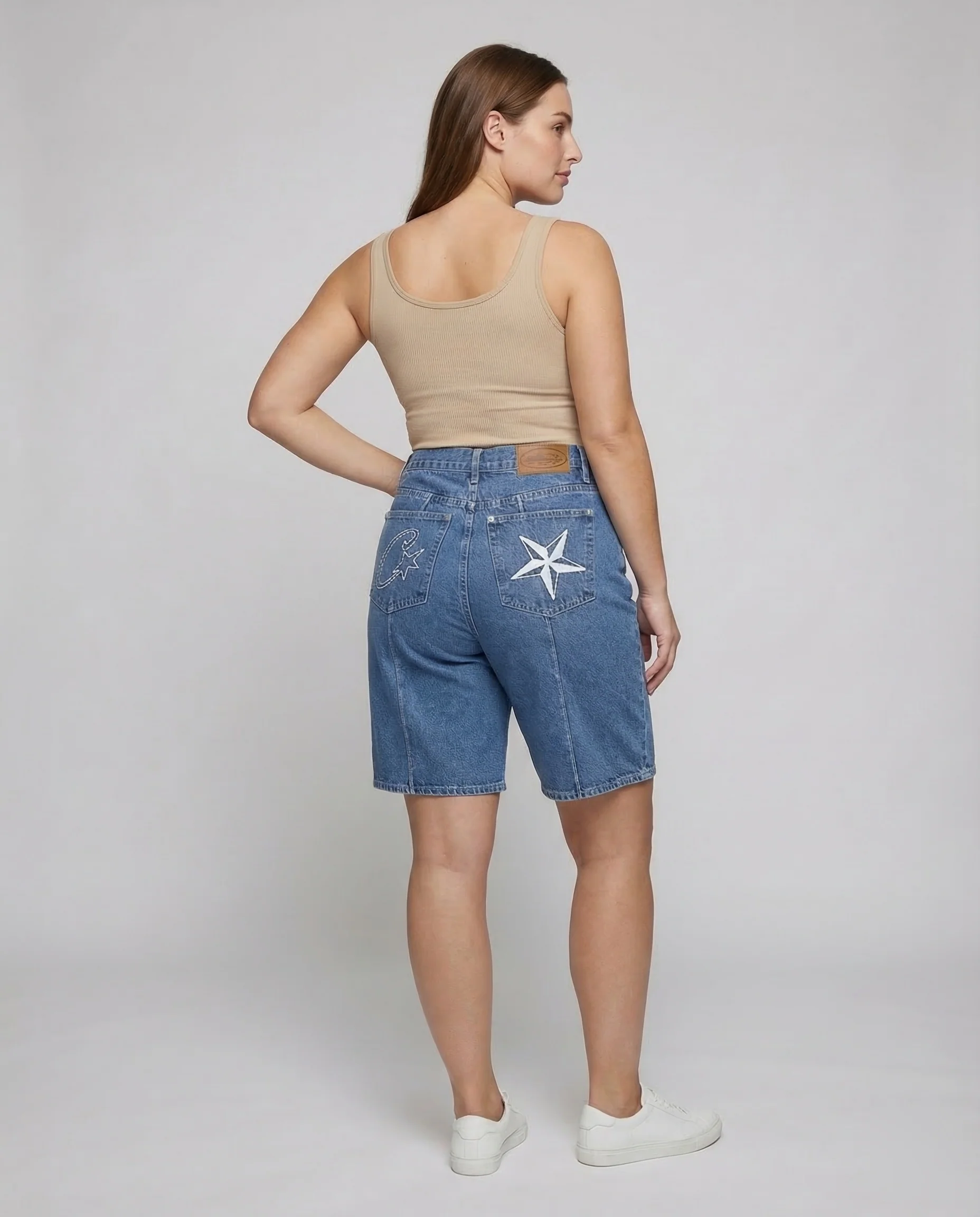 Damen Denim Bermuda Bestickt - Image 4