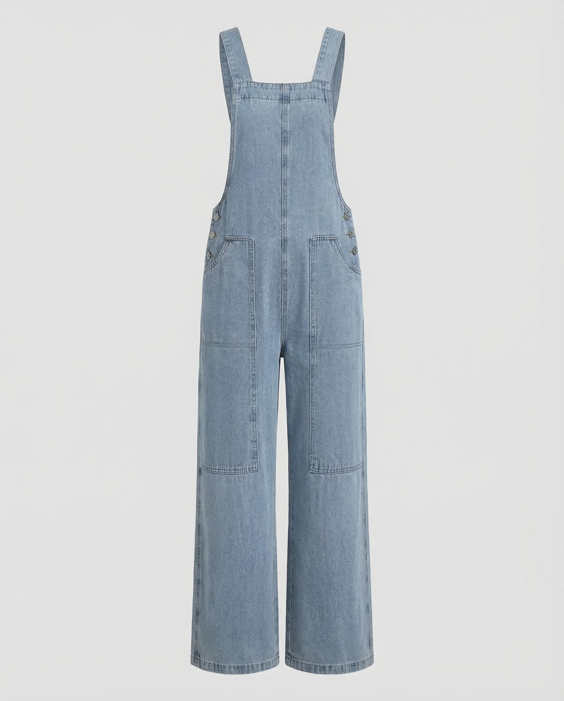 Damen Weite Denim Latzhose mit Geradem Bein und Großen Taschen - Image 4