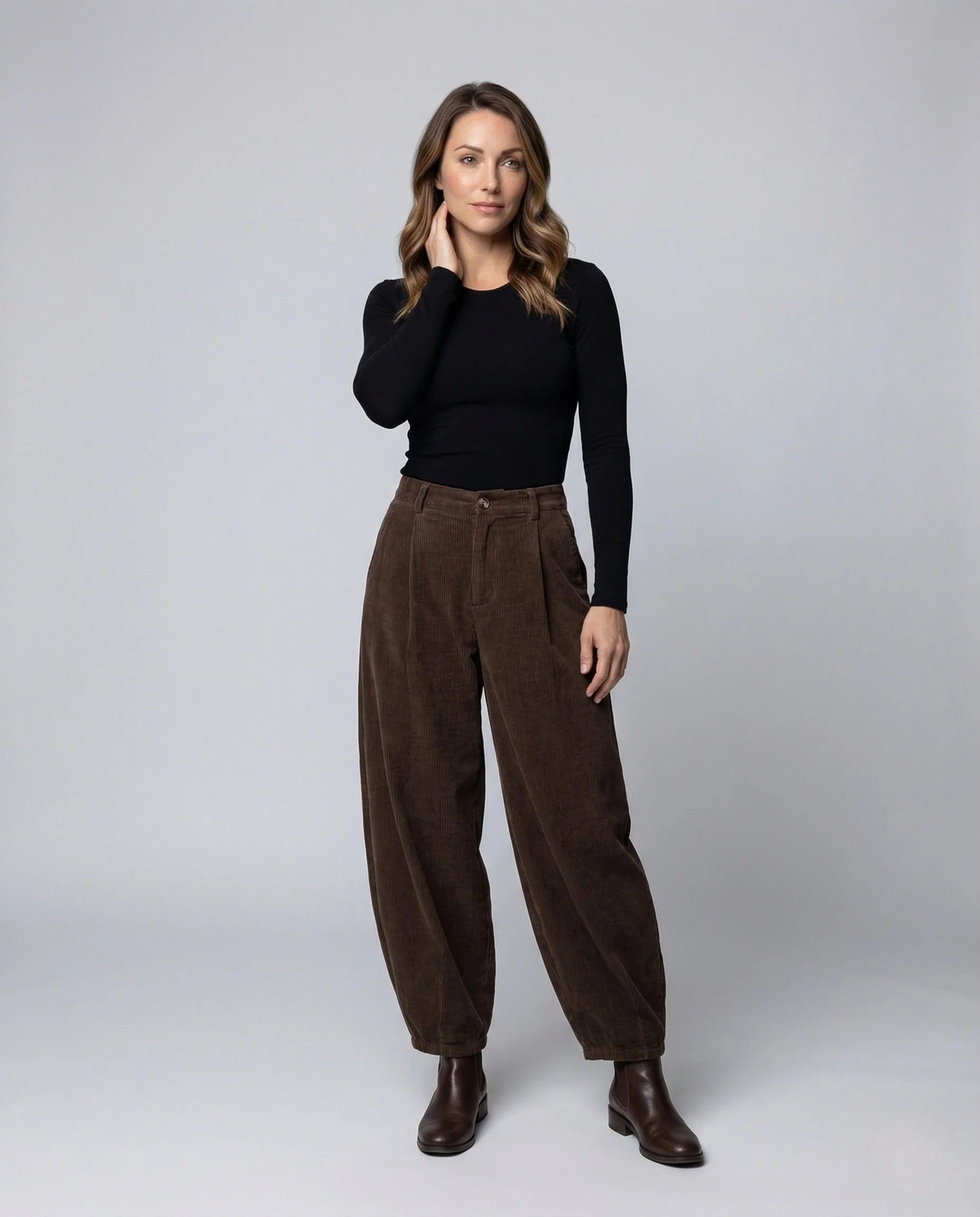 Damen Feincordhose Bundfalten Ballonbein