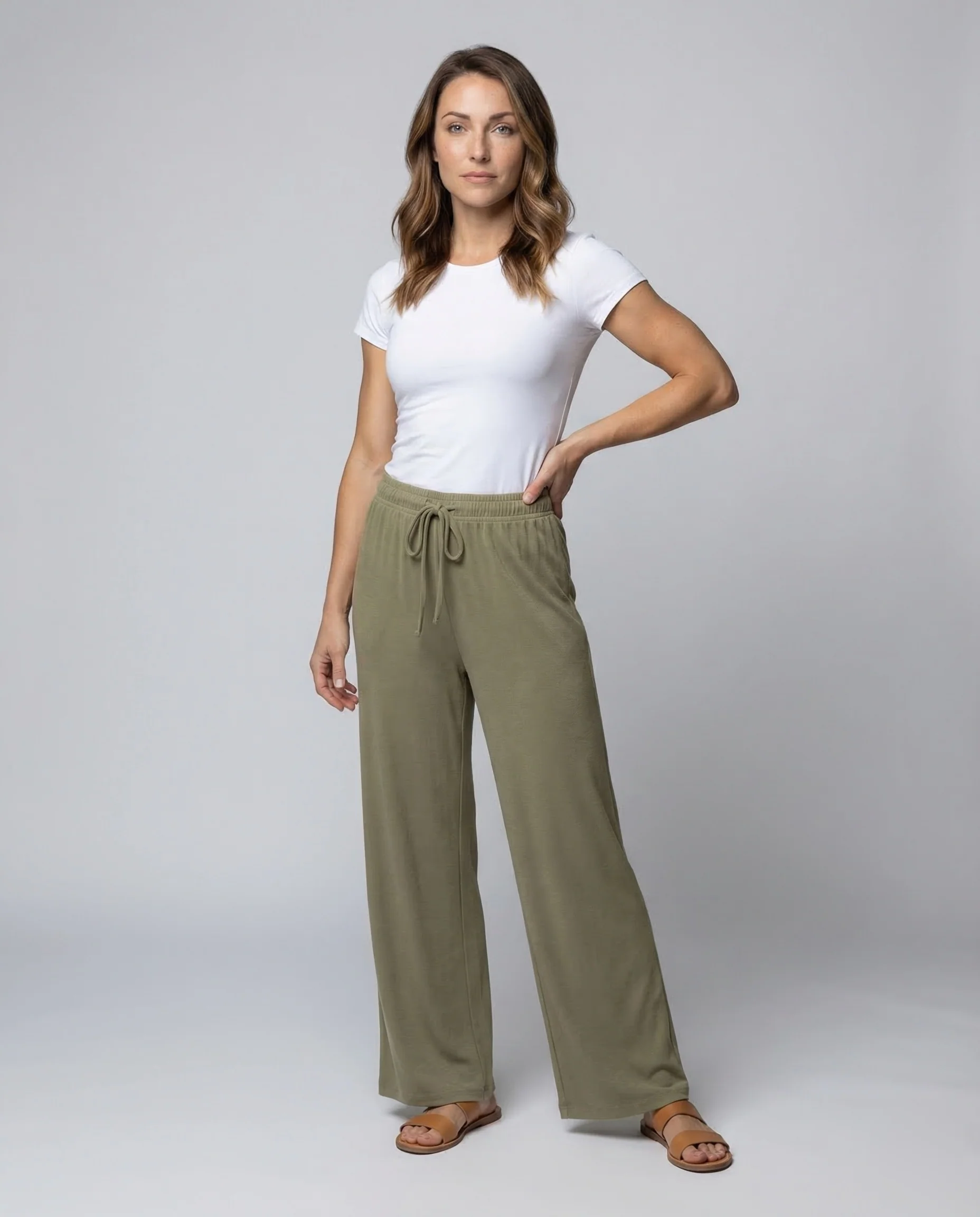 Damen Jersey Palazzo Hose Tunnelzug