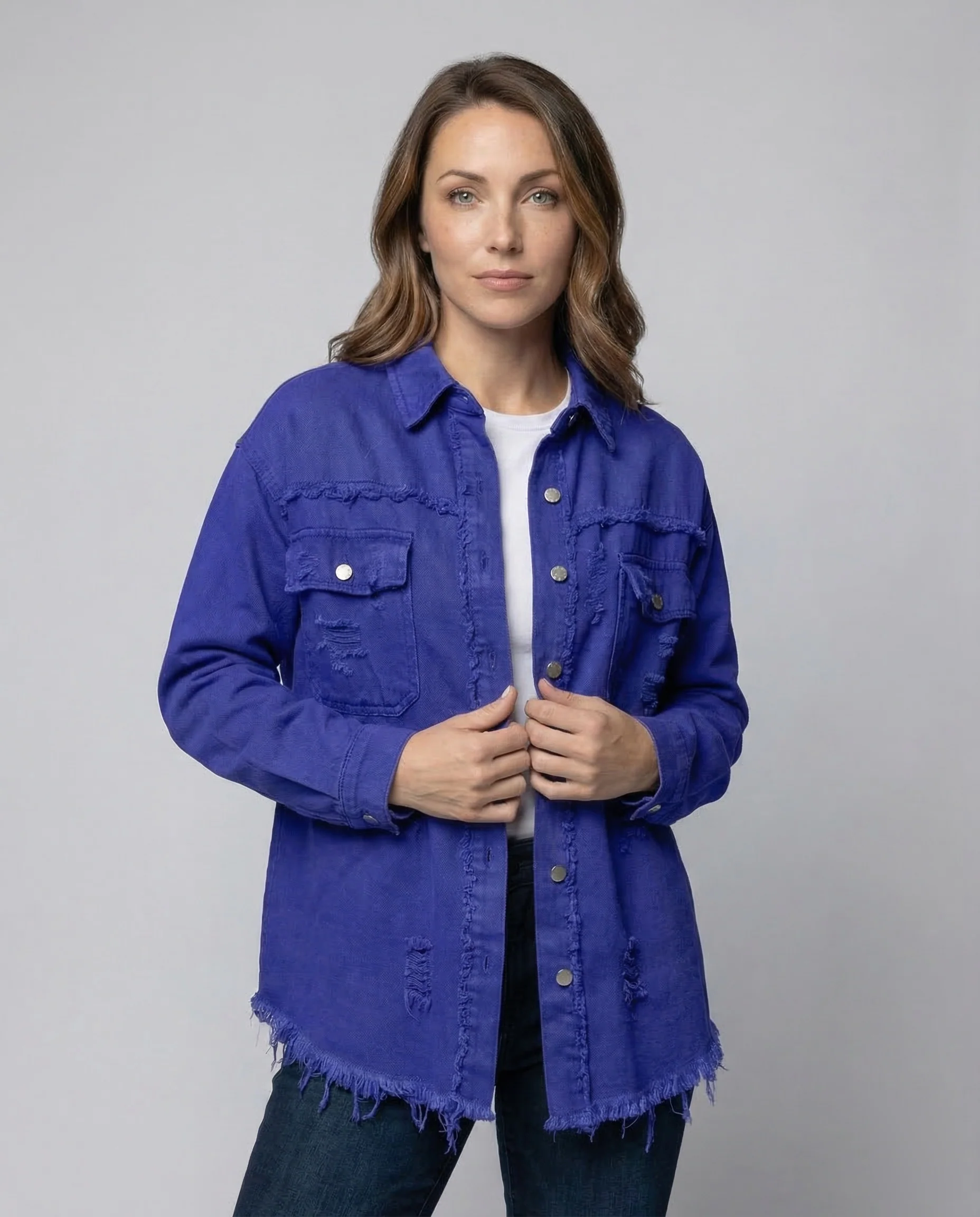 Damen Jeanshemdjacke Fransen - Image 2