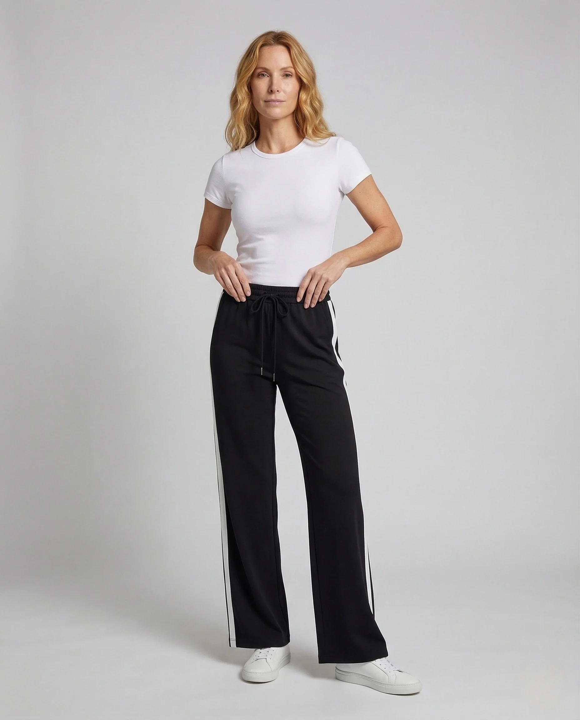 Damen Jogginghose Weit High Waist mit Streifen