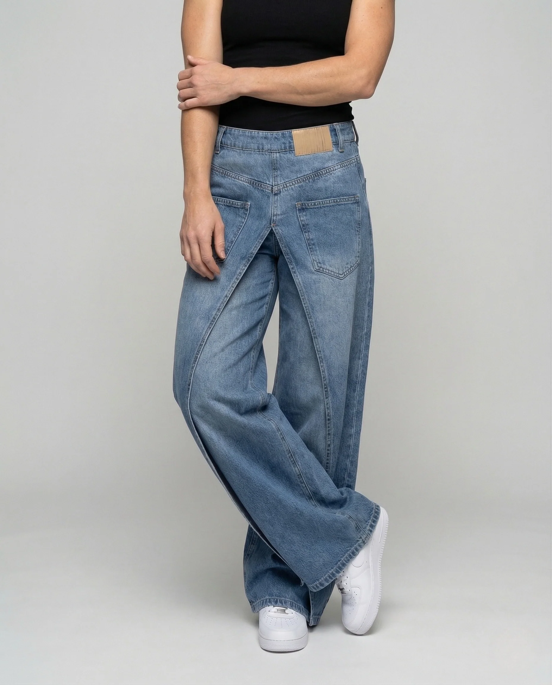 Damen Jeans High Waist Überlappungsschlitz - Image 2