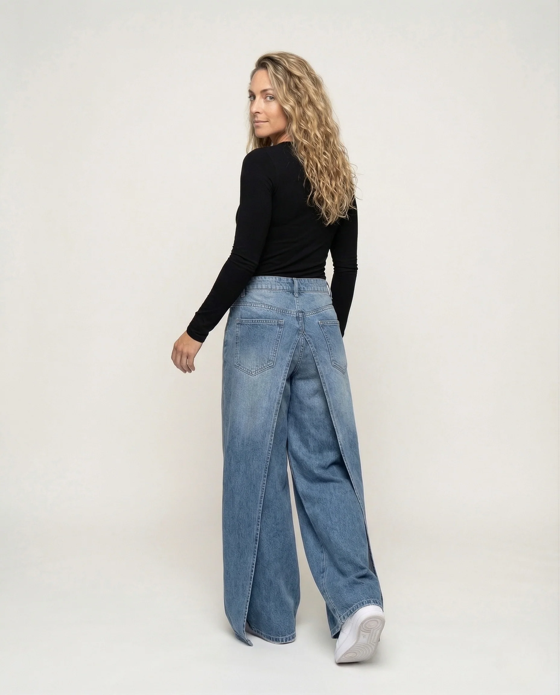 Damen Jeans High Waist Überlappungsschlitz - Image 4
