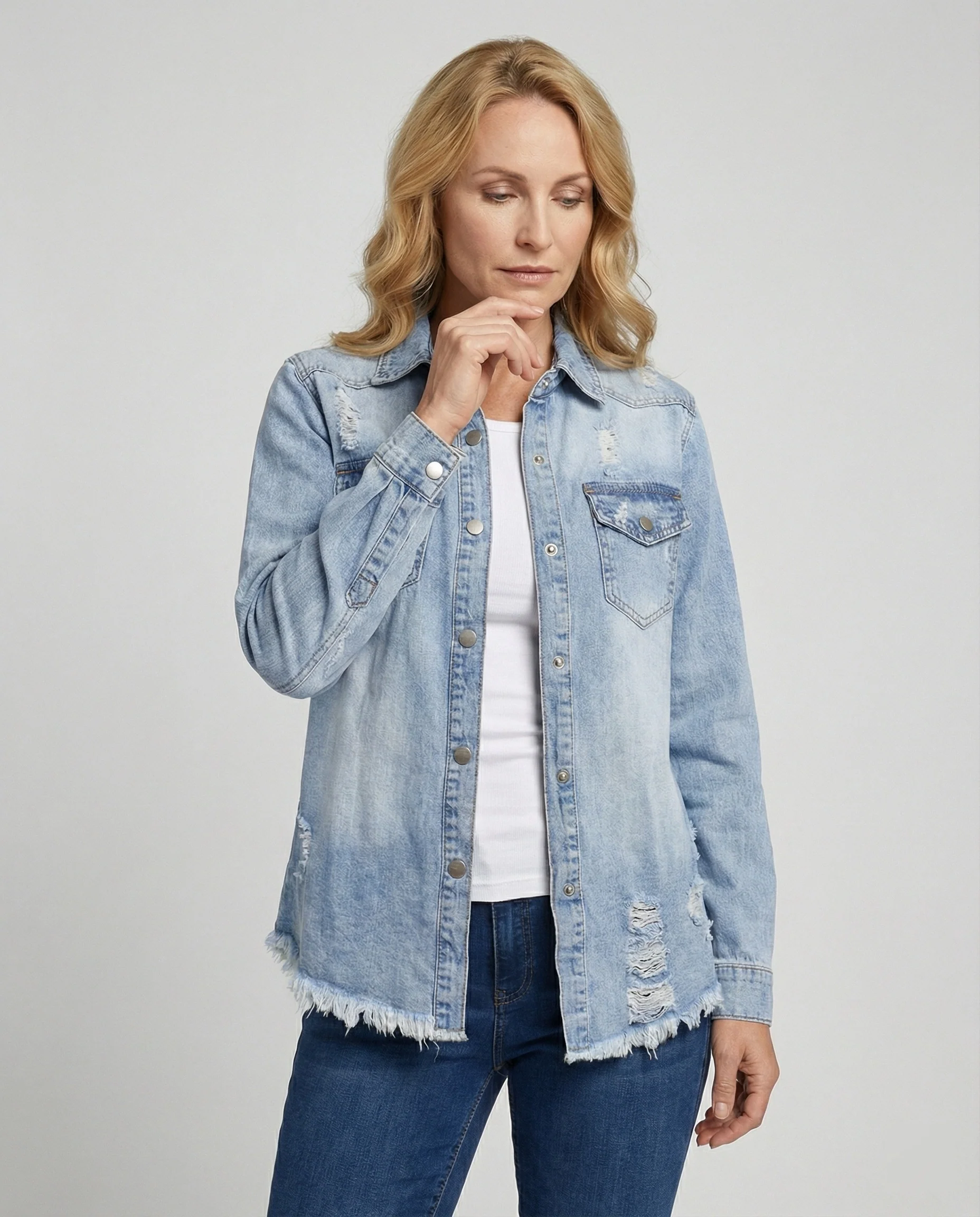 Damen Jeansjacke Hemdschnitt weit