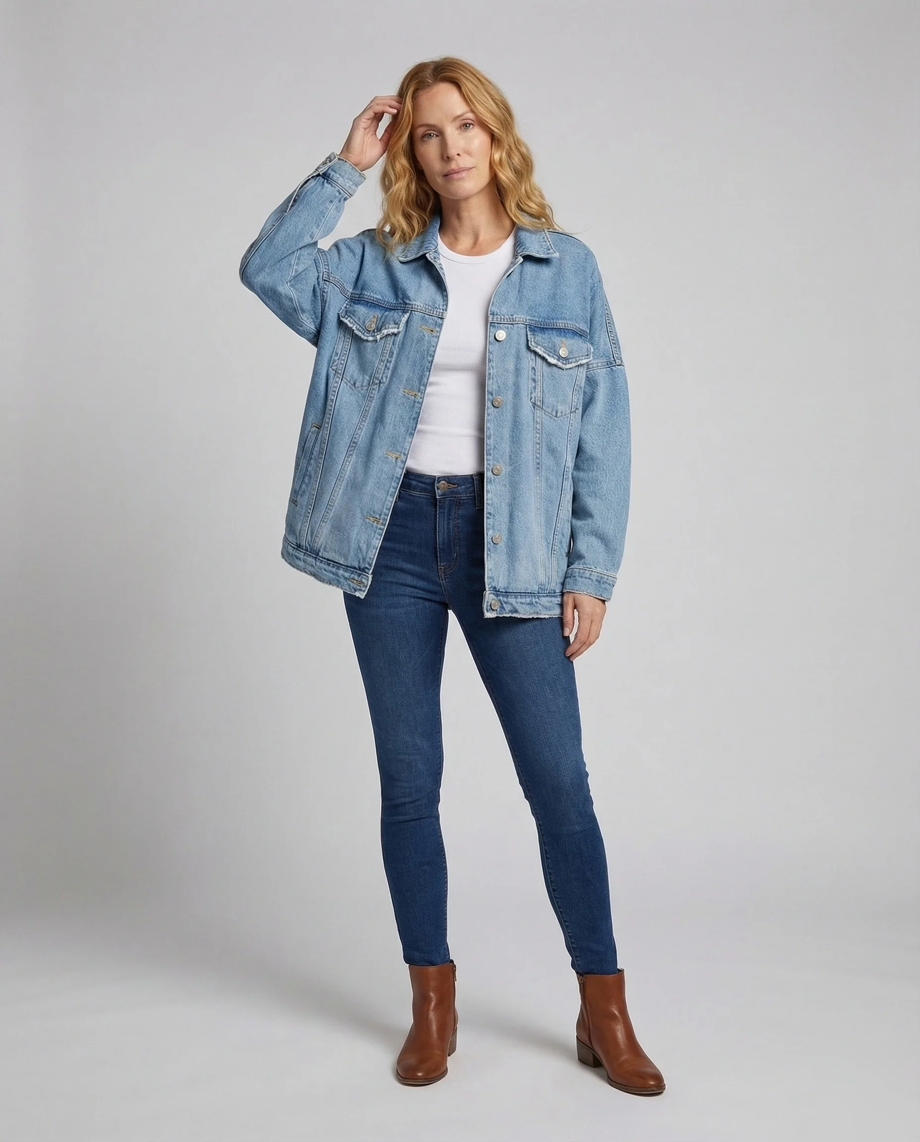 Damen Jeansjacke Oversize Metallknöpfe