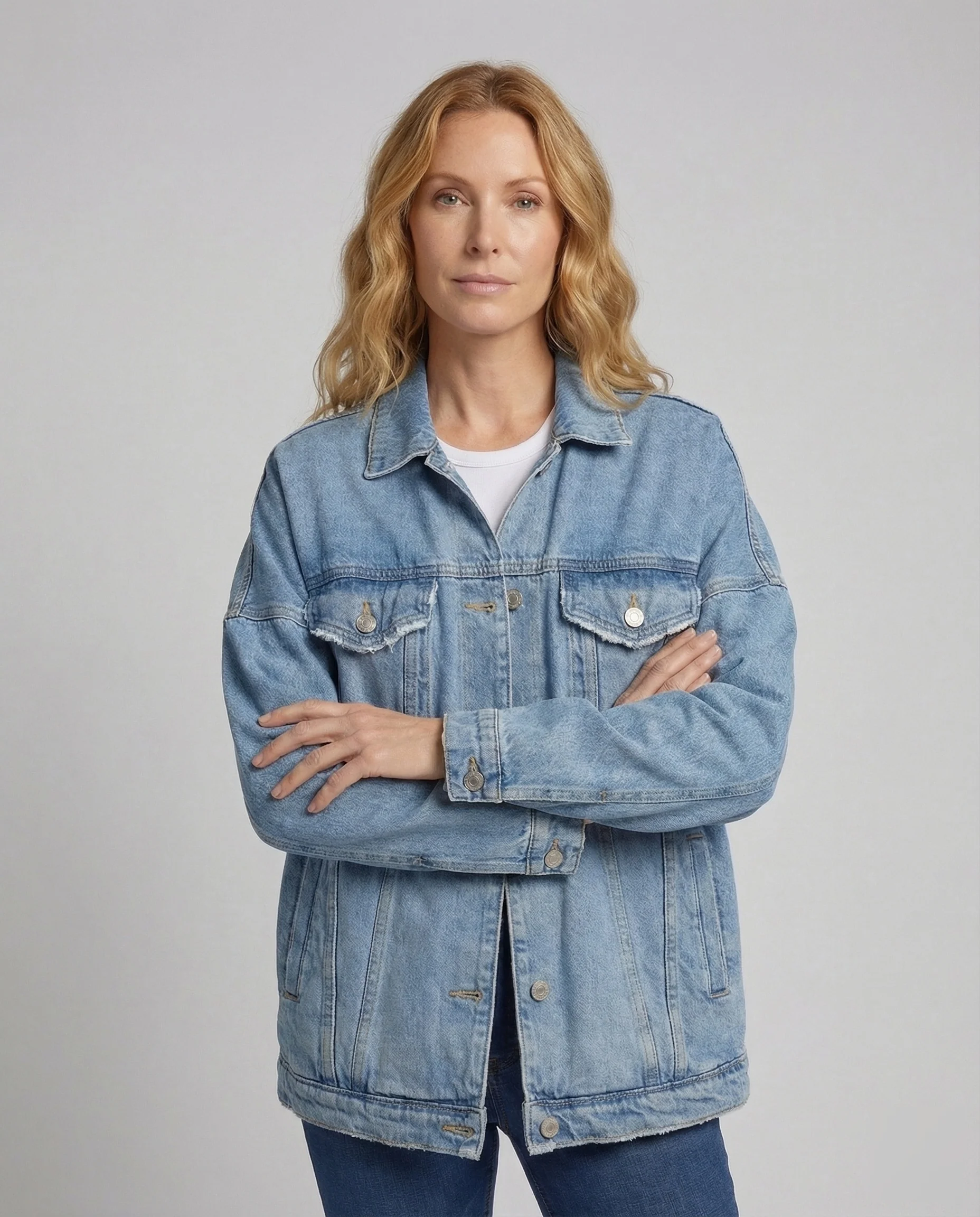 Damen Jeansjacke Oversize Metallknöpfe - Image 2