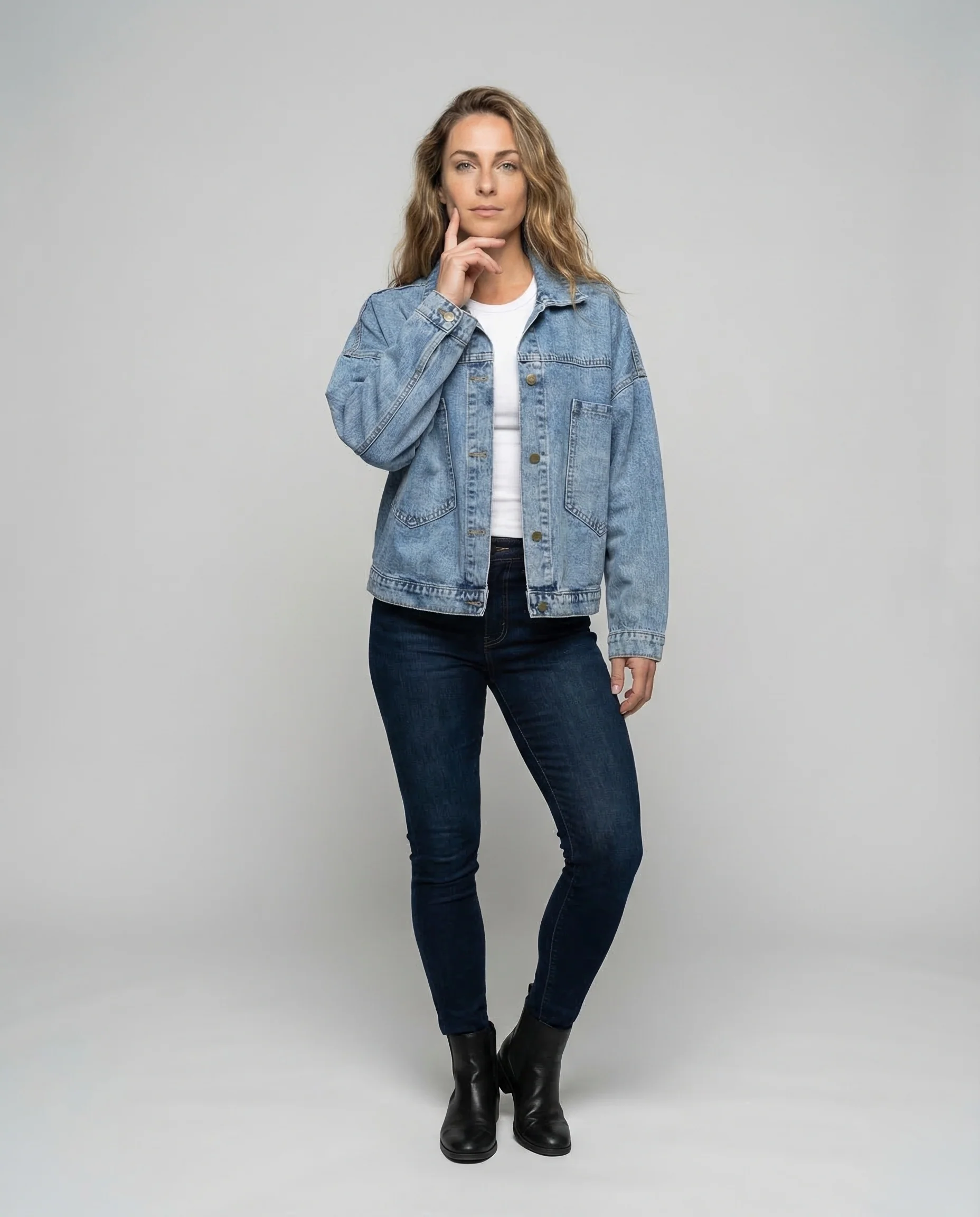 Damen Weite Jeansjacke Kurzer Schnitt