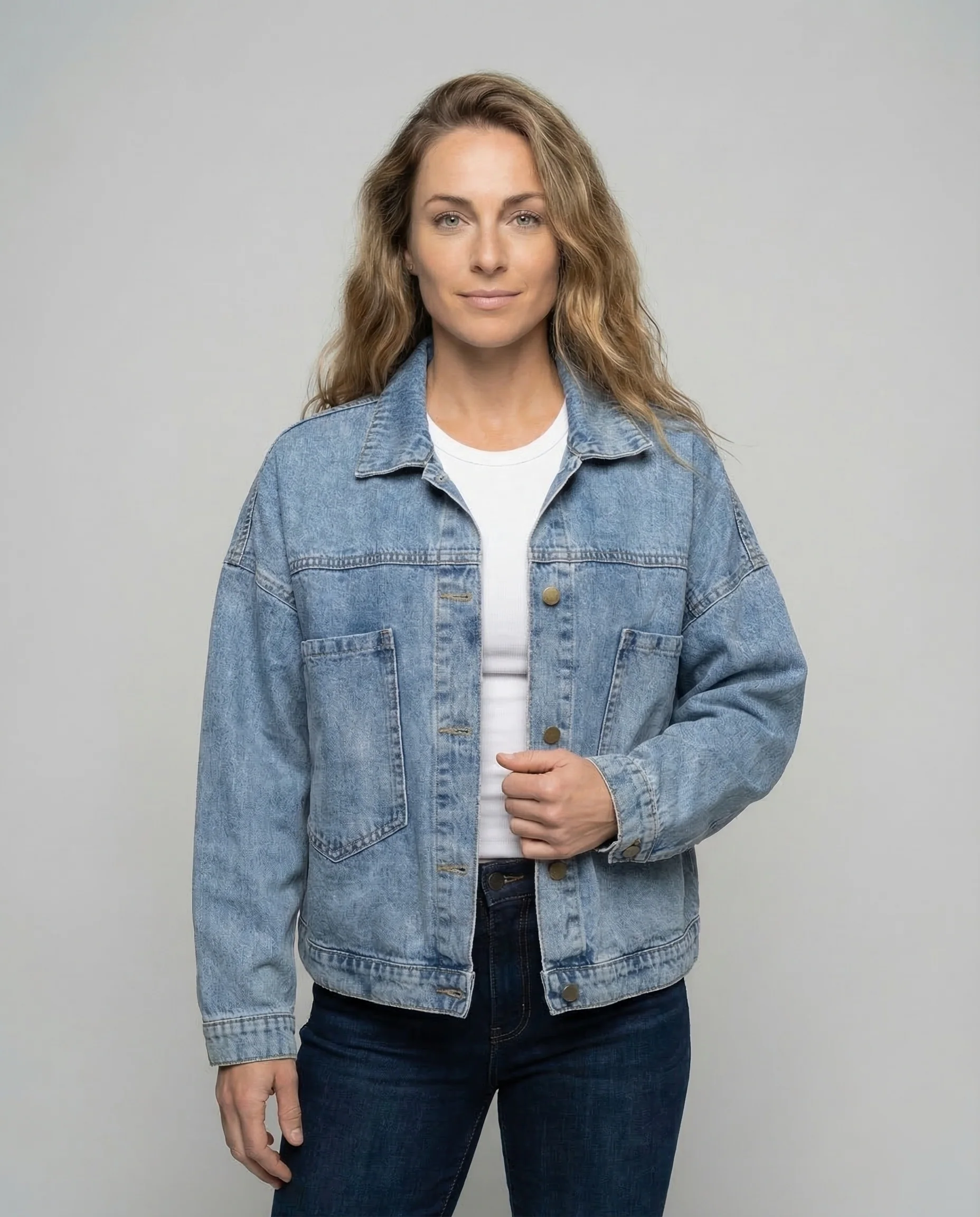Damen Weite Jeansjacke Kurzer Schnitt - Image 2
