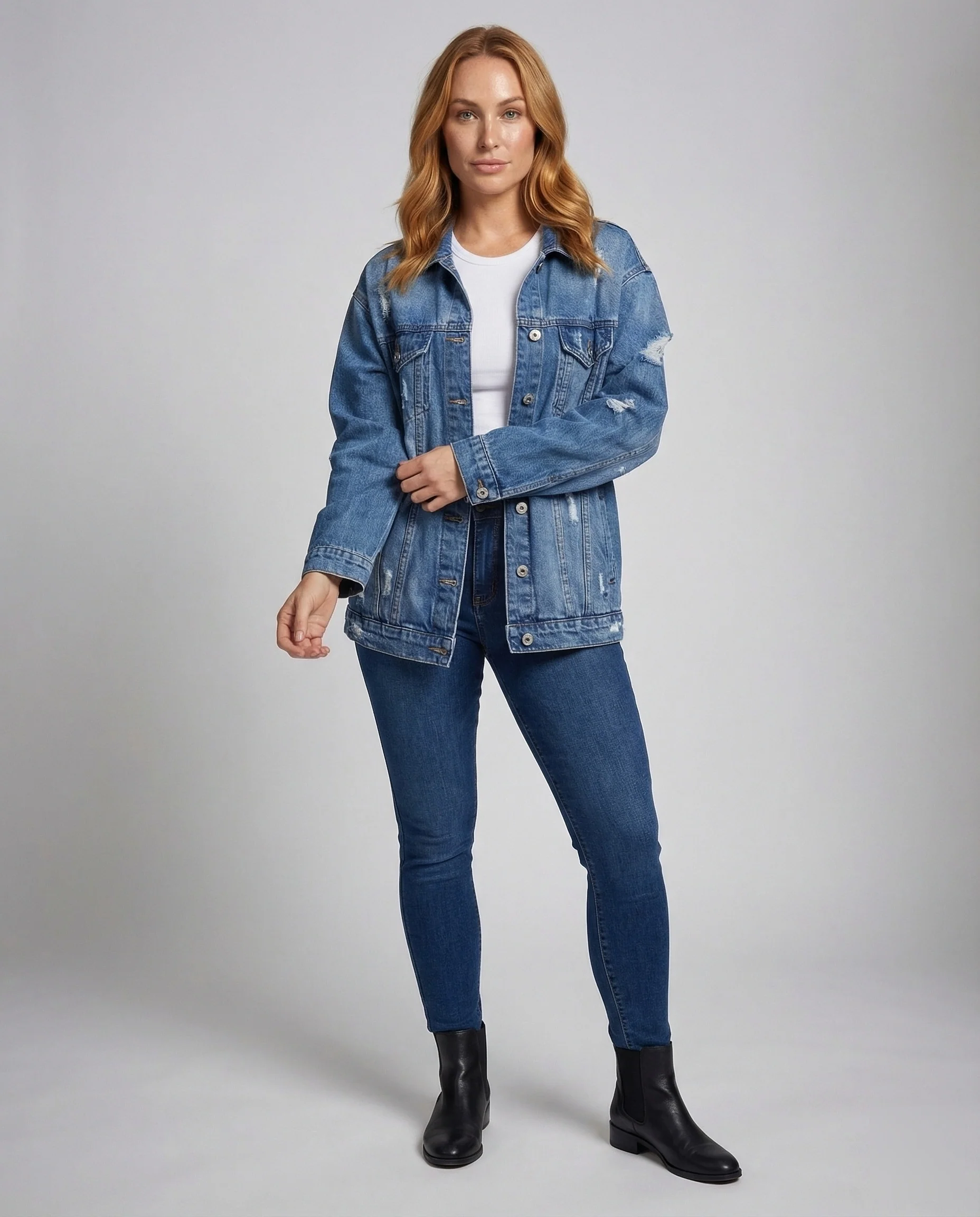 Damen Jeansjacke Lang Used
