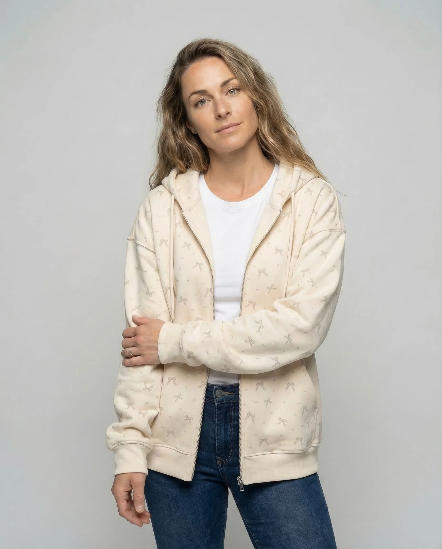 Damen Weite Kapuzenjacke Schleifen-Print - Image 2