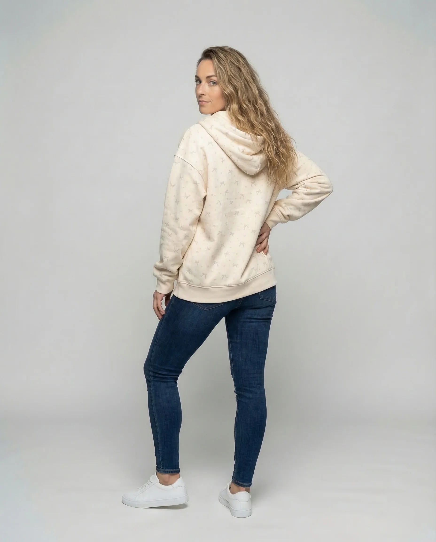 Damen Weite Kapuzenjacke Schleifen-Print - Image 4
