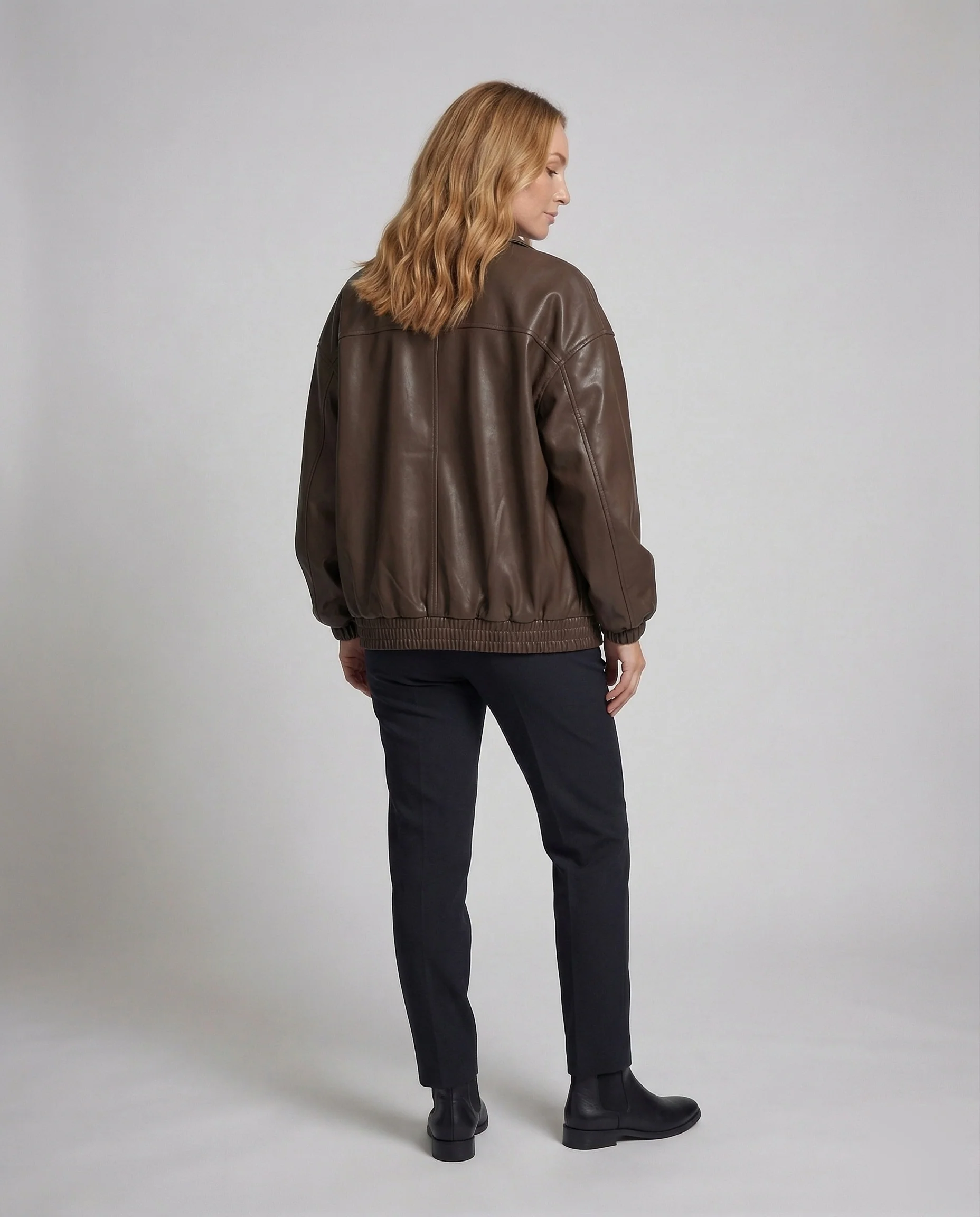 Damen Kunstlederjacke Weit Reißverschluss - Image 3