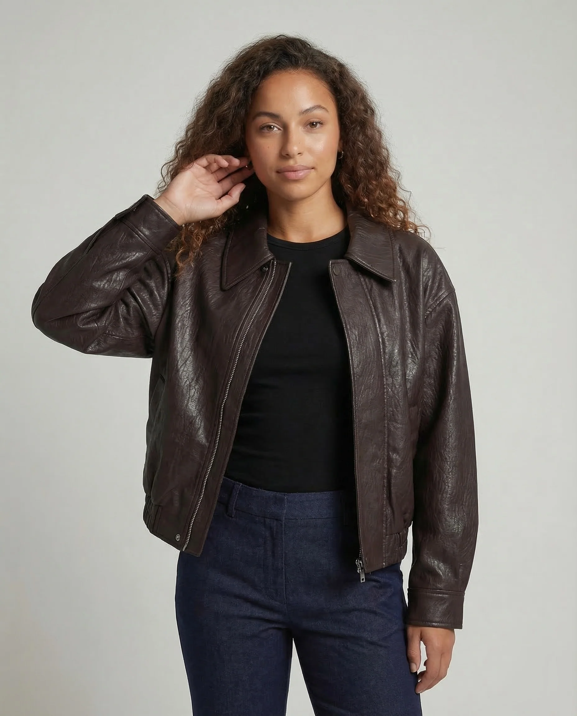 Damen Kunstlederjacke Revers Weit - Image 2