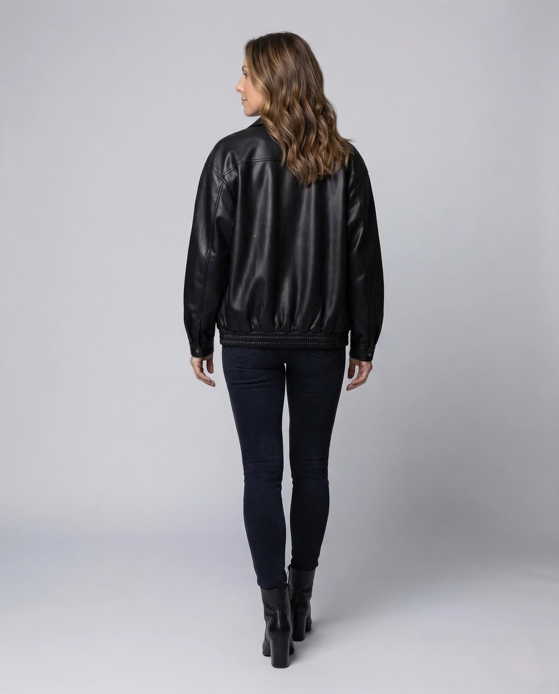 Damen Kunstlederjacke Weit Reißverschluss Elastischer Bund - Image 4
