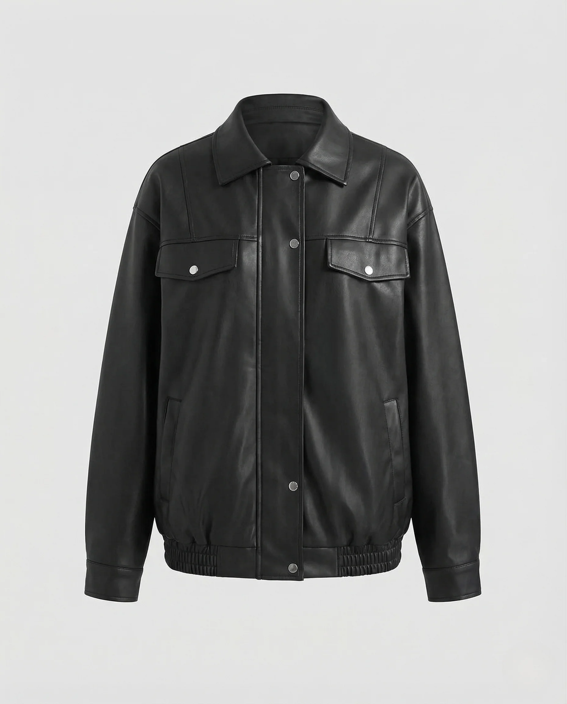 Damen Kunstlederjacke Weit Reißverschluss Elastischer Bund - Image 5