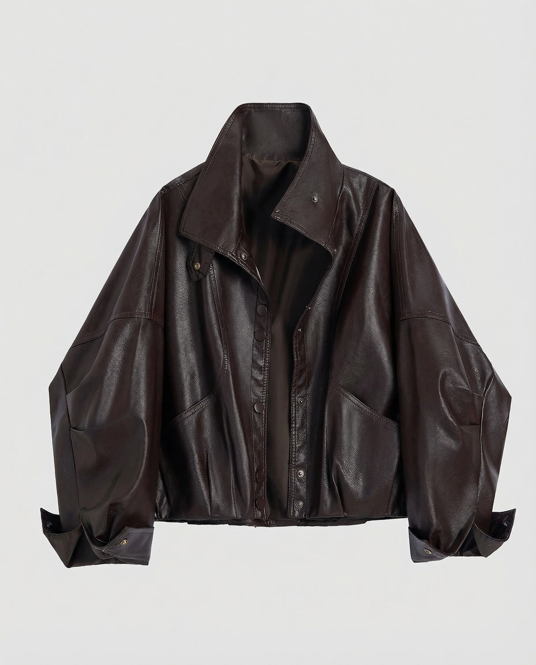 Damen Leder Bomberjacke Stehkragen - Image 5