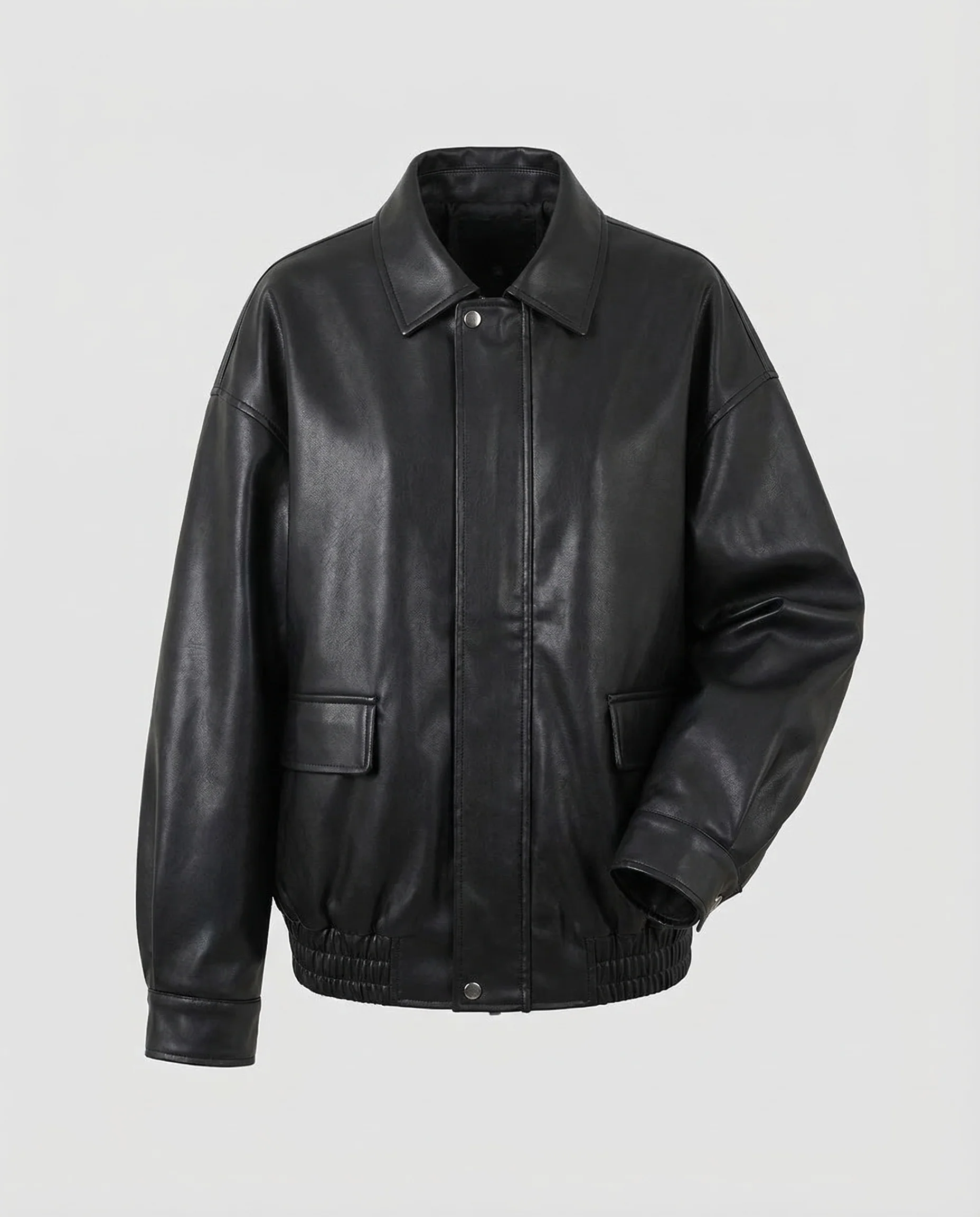 Damen Lederoptik-Bomberjacke Hemdkragen - Image 5