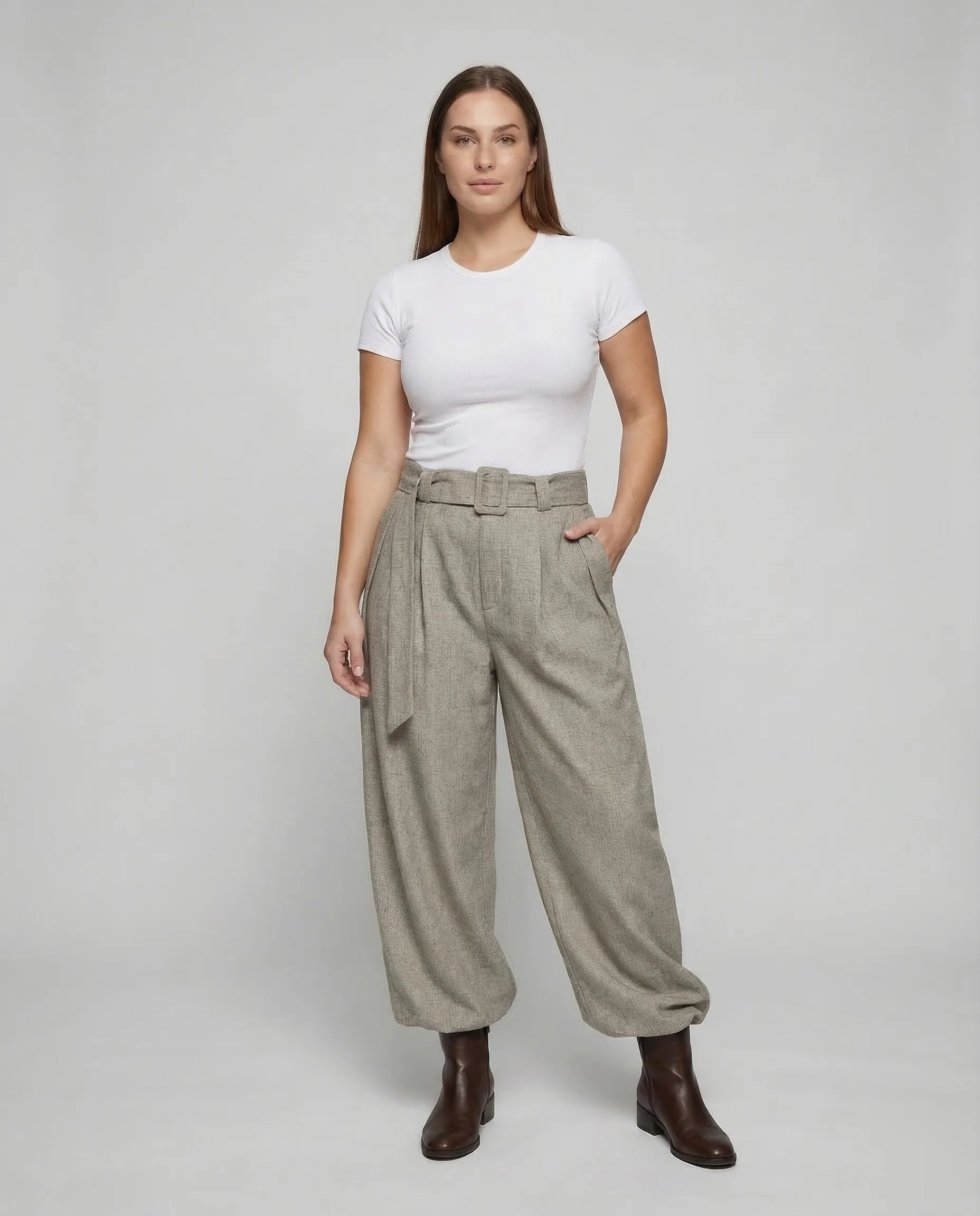 Damen Leinenhose High Waist Gürtel - Image 2