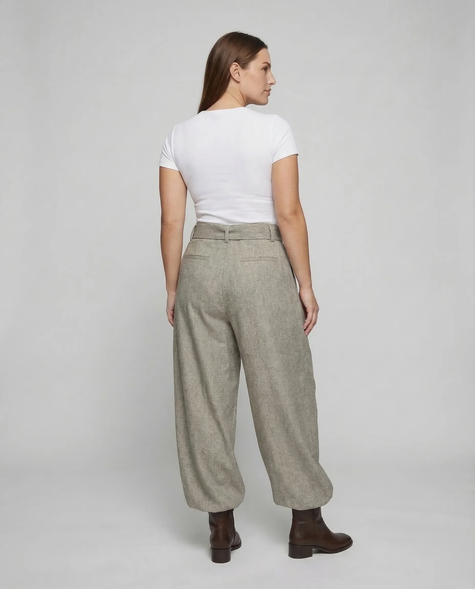 Damen Leinenhose High Waist Gürtel - Image 4