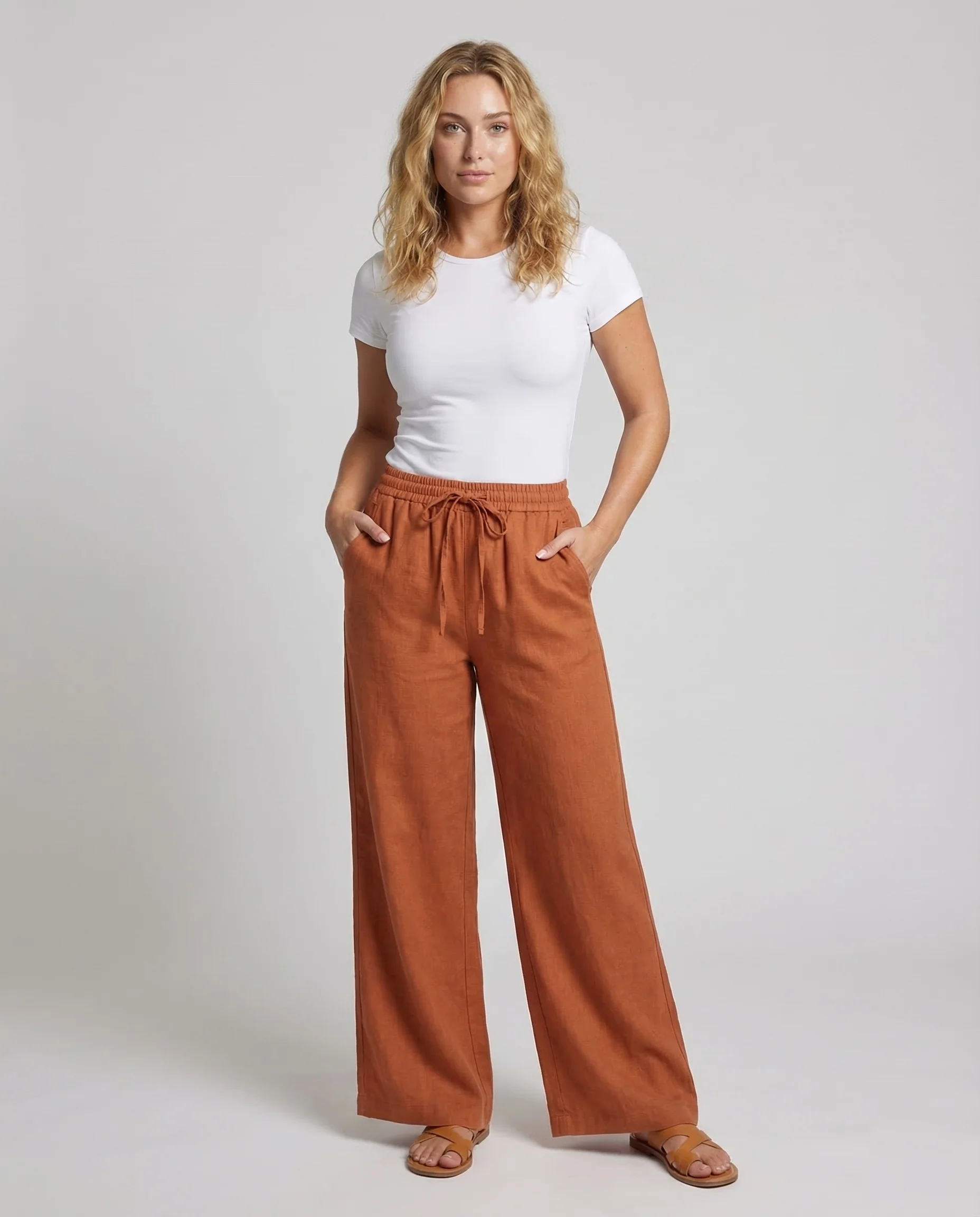 Damen Leinenhose Weit Tunnelzug - Image 3
