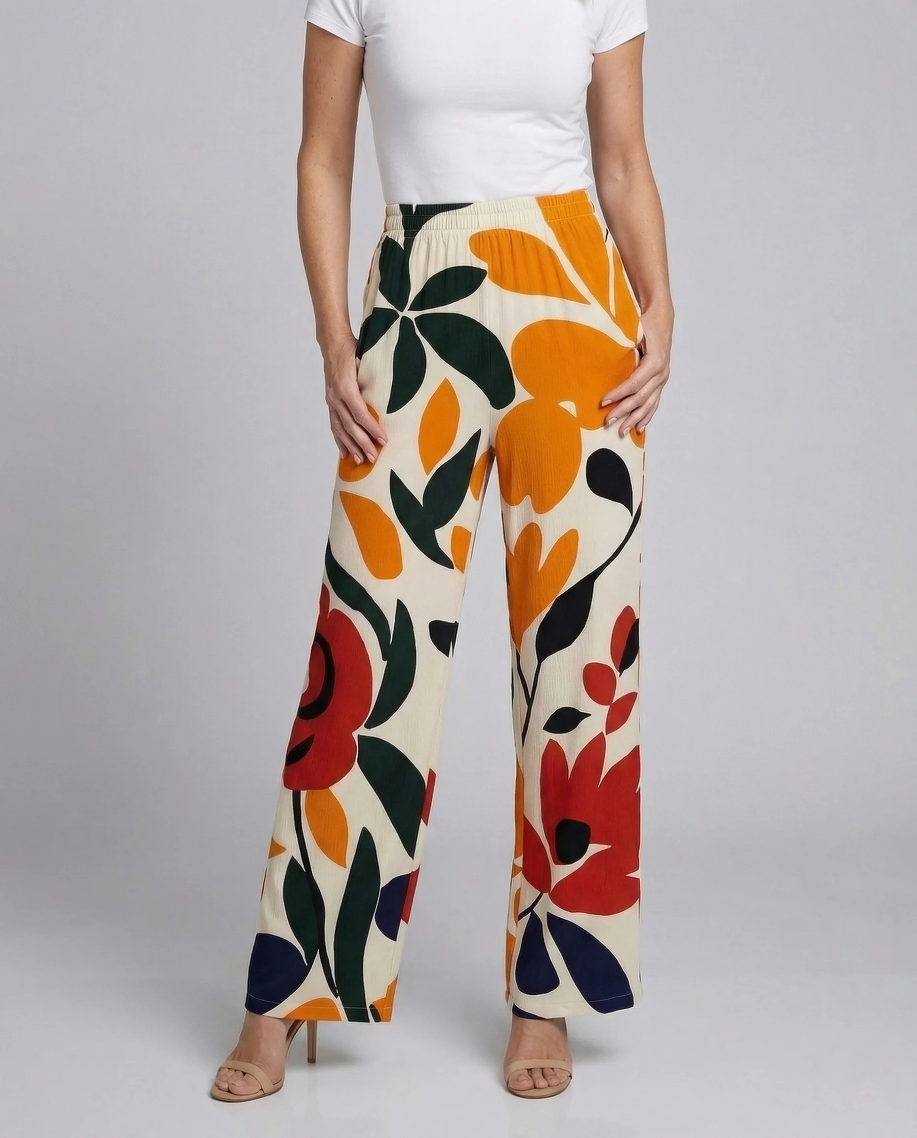 Damen Weite Hose in Leinenoptik mit Blumenmuster - Image 2