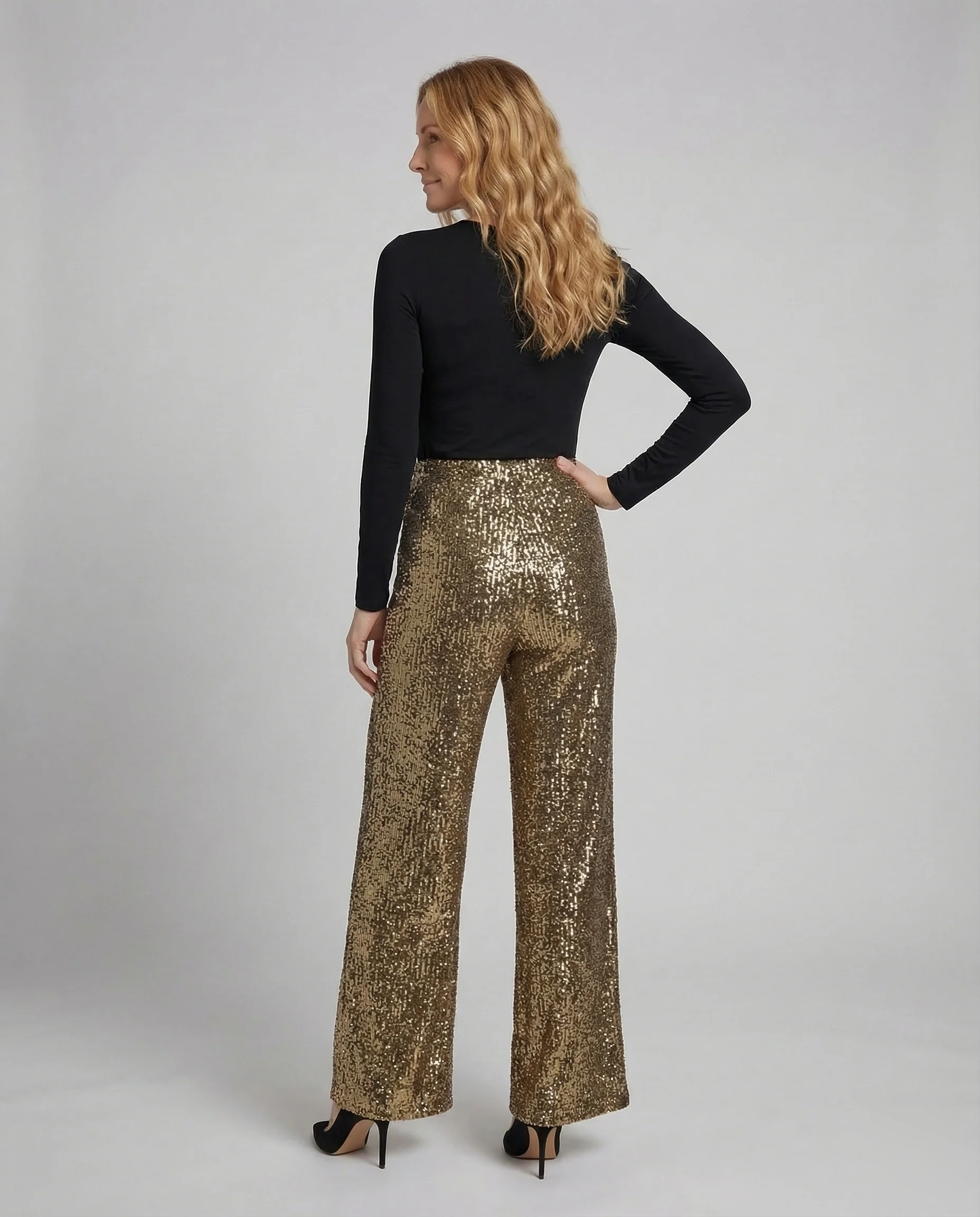 Damen Pailletten Palazzo Hose - Image 4