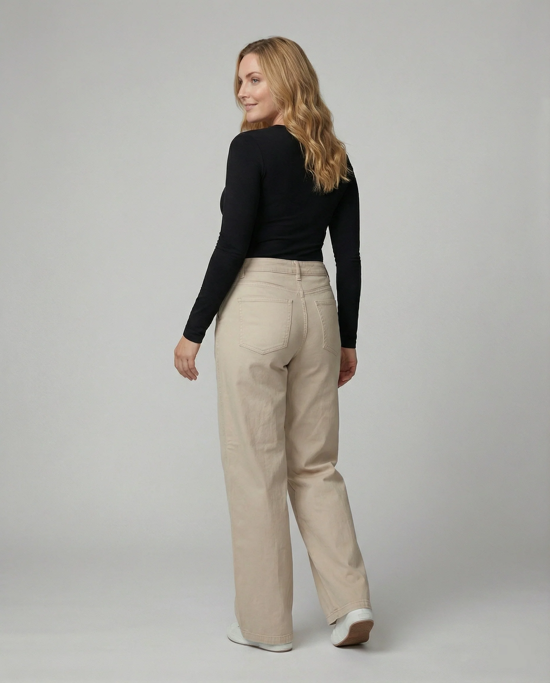 Weite Palazzohose mit vertikalen Teilungsnähten aus Baumwolltwill und hohem Bund Heidi-Mode - Image 3