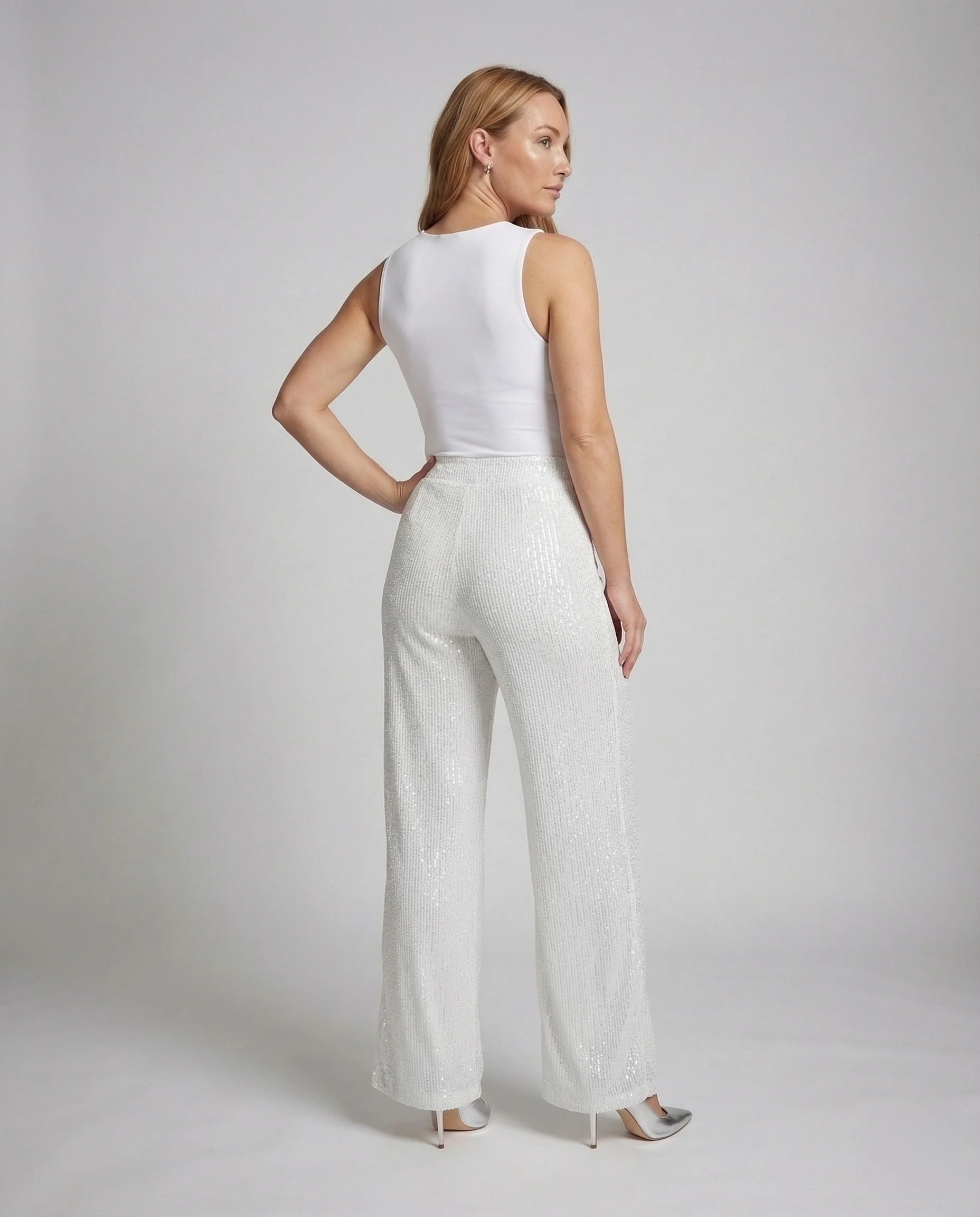 Damen Pailletten Plissee Hose - Image 3