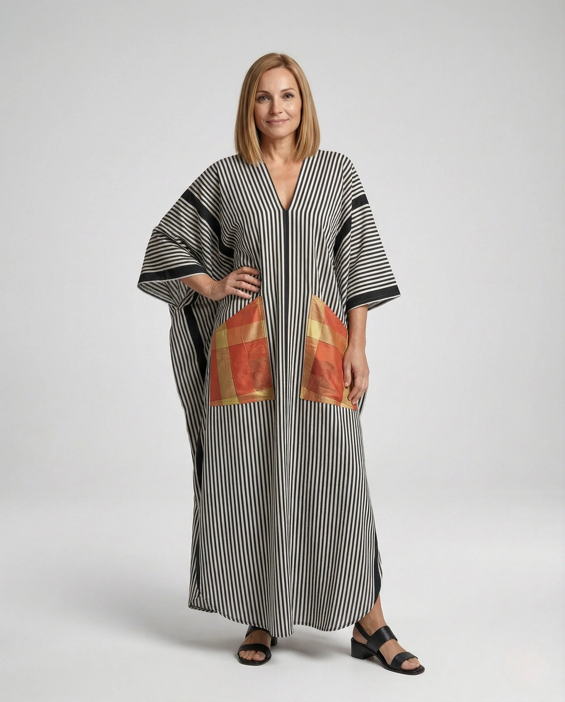 Damen Kaftan Kleid weit gestreift