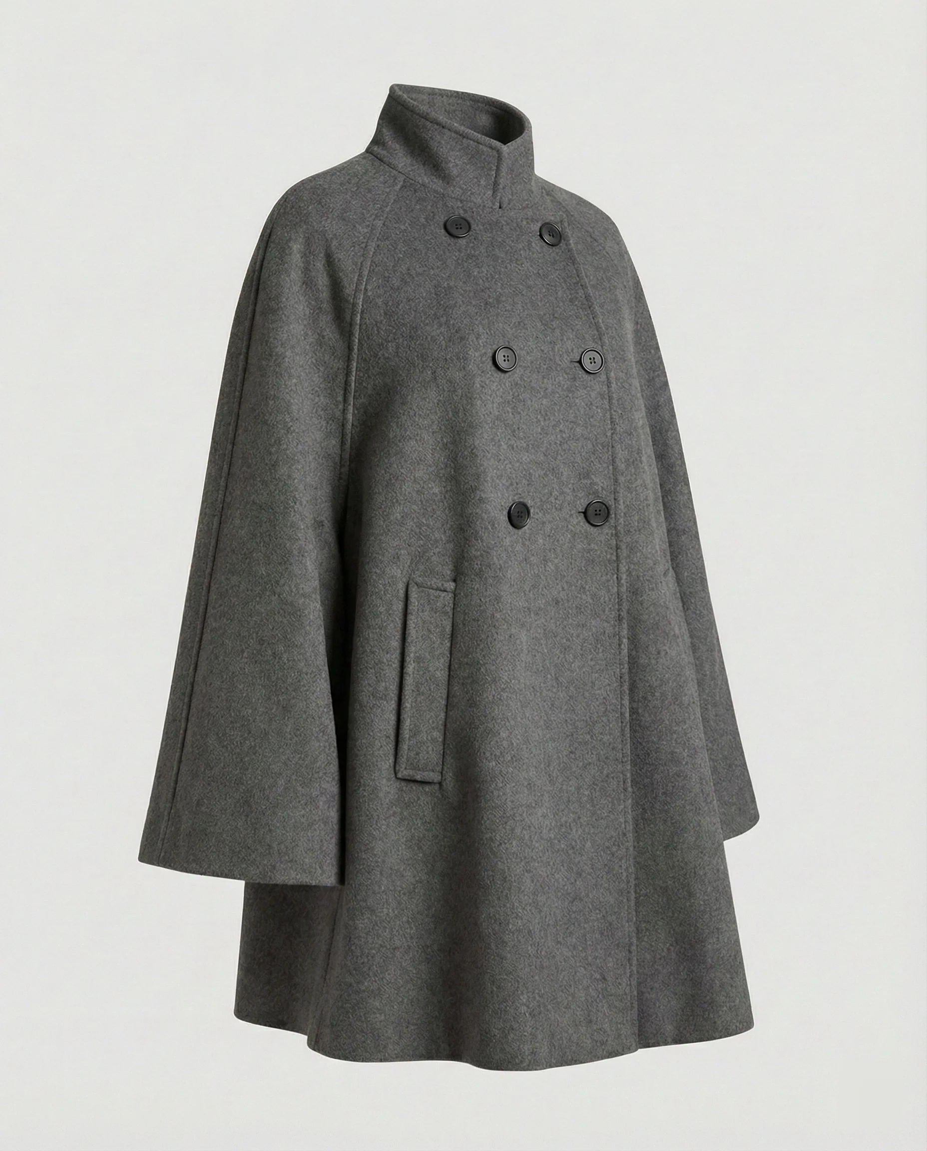 Weiter Wollmix-Cape mit Stehkragen und asymmetrischer Knopfleiste Heidi-Mode - Image 5