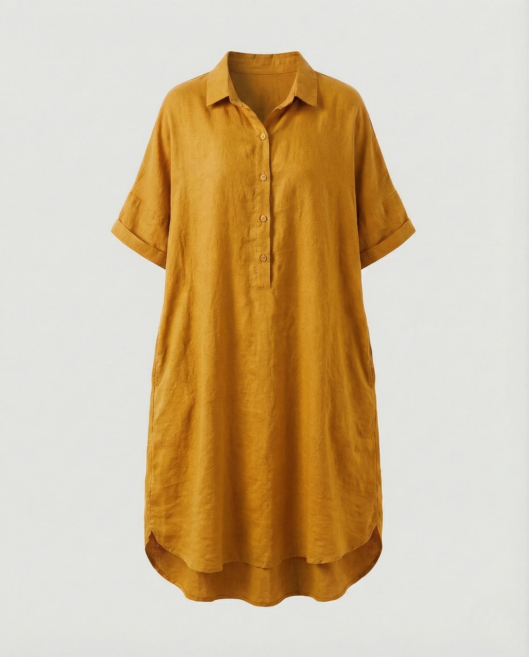 Damen Leinen Tunika Kleid mit Hemdkragen - Image 6