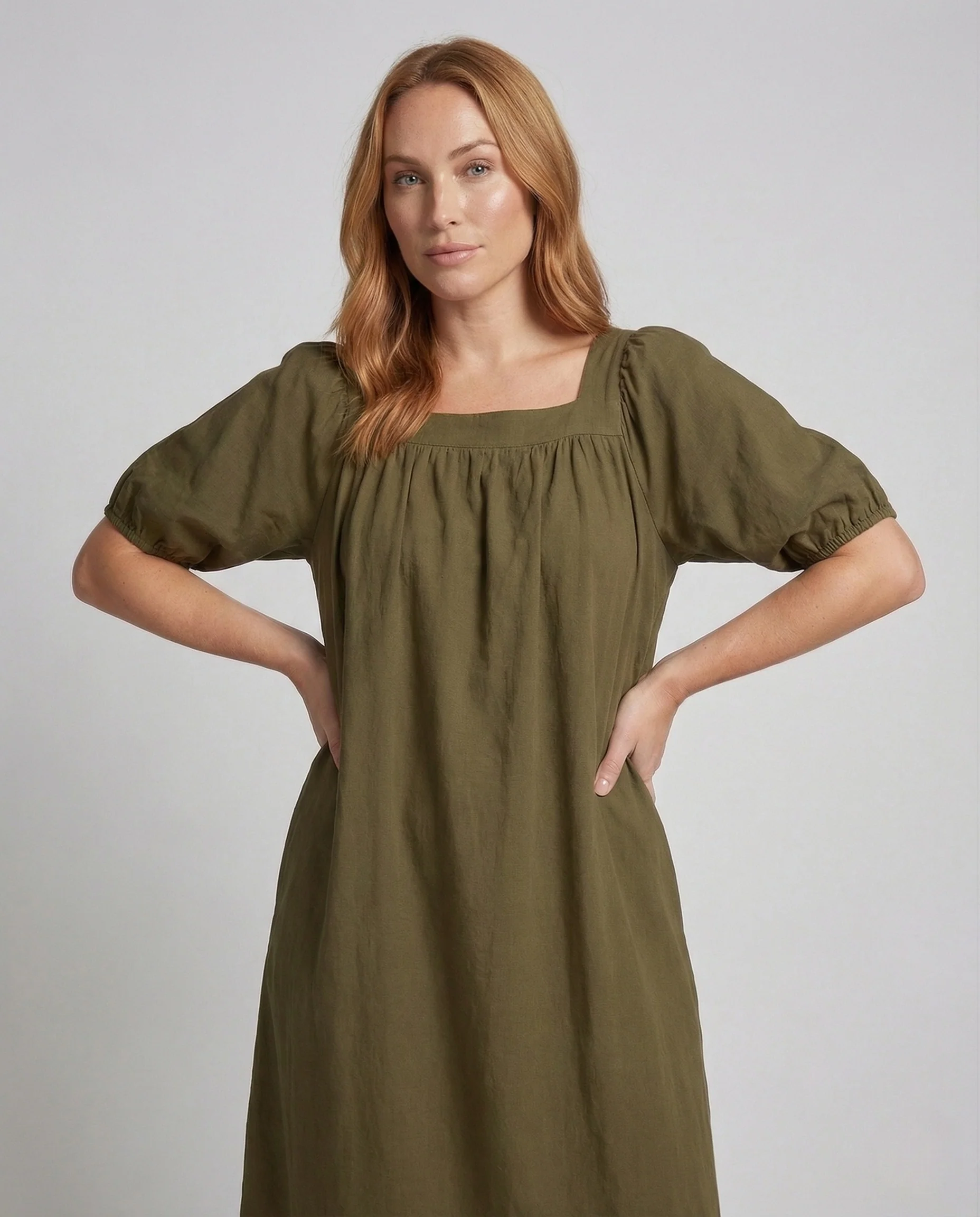 Damen A-Linien Maxikleid mit Puffärmeln - Image 3