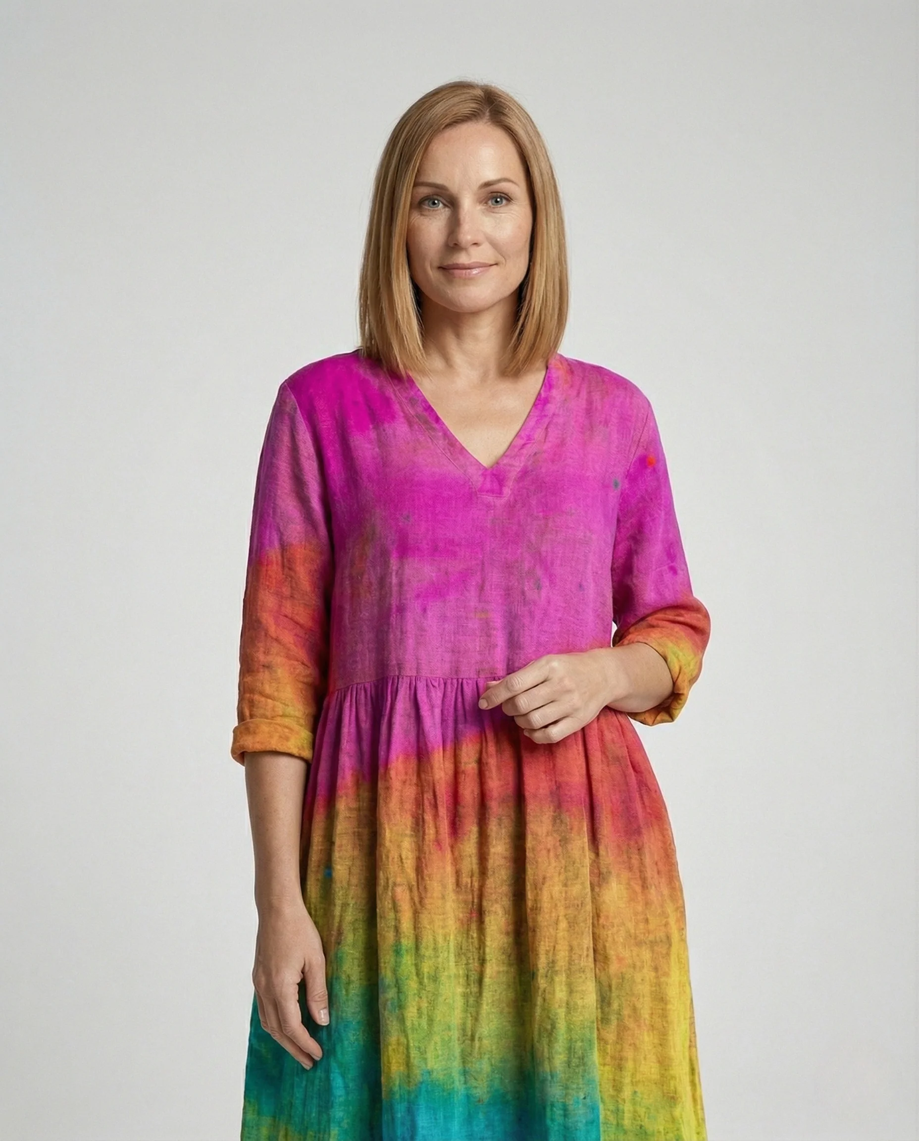 Weites Maxikleid Leinenoptik Damen - Image 2