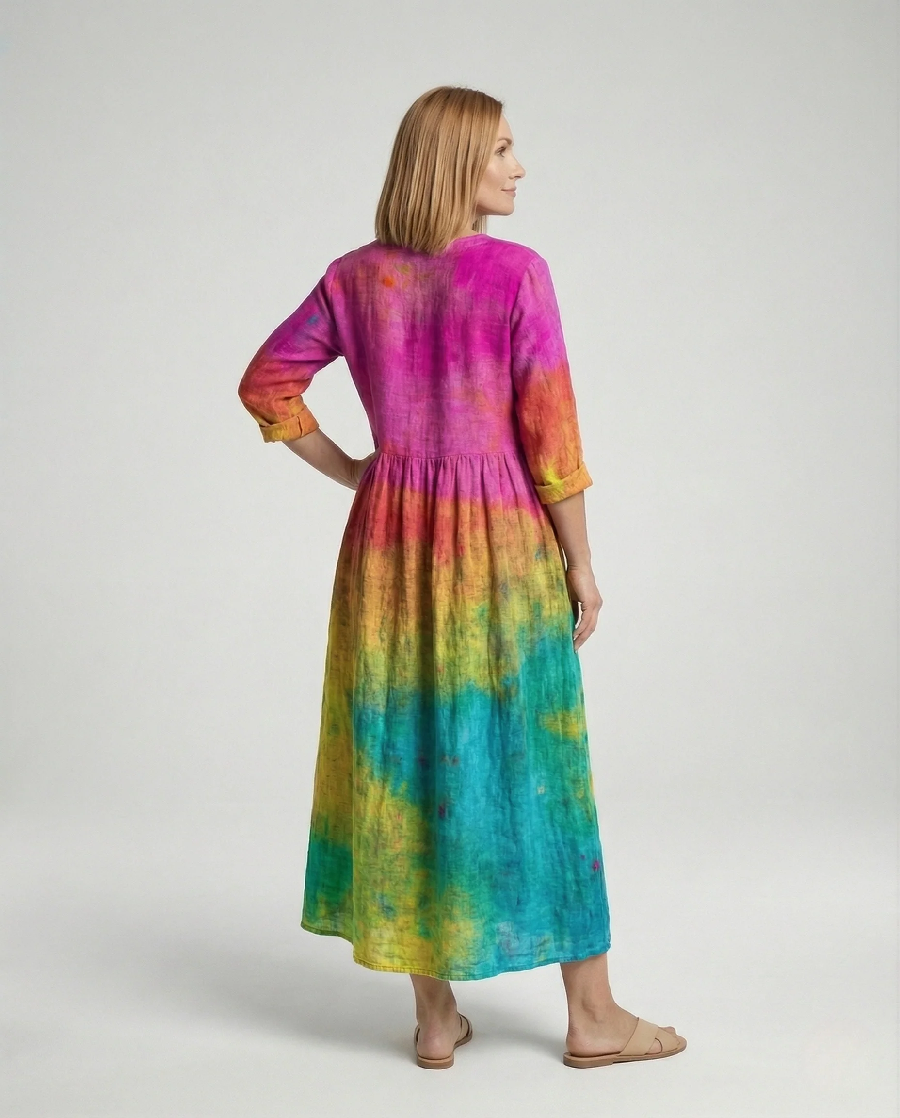 Weites Maxikleid Leinenoptik Damen - Image 3