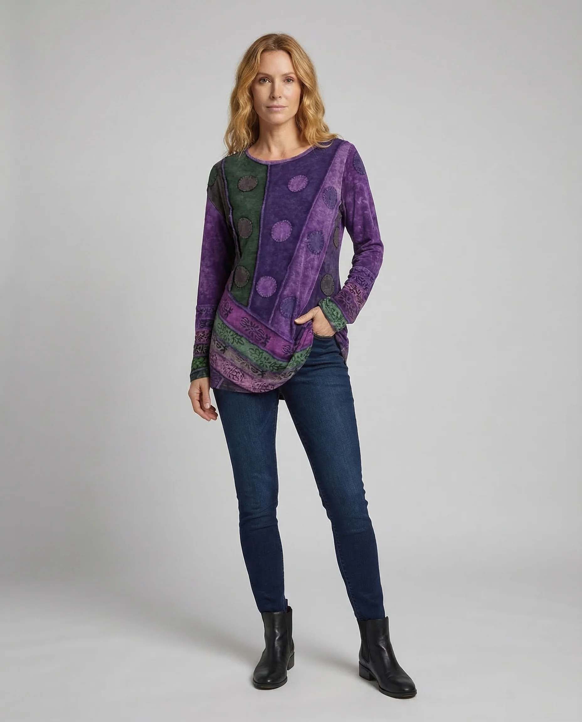 Damen Patchwork-Tunika Samtvelours