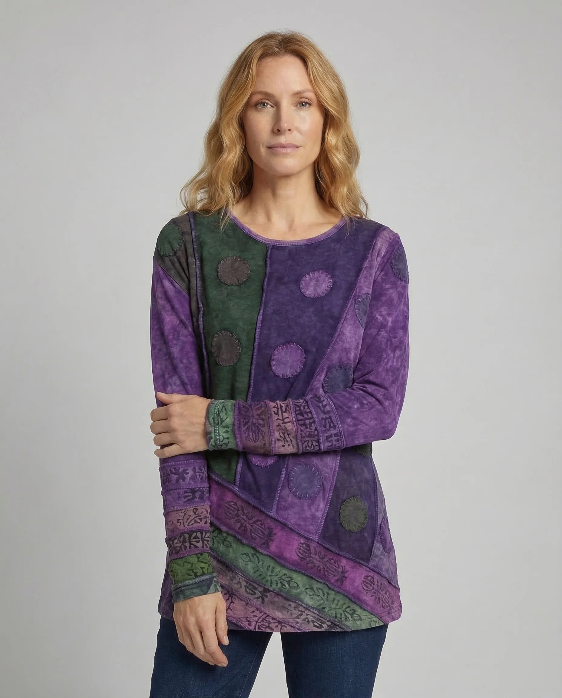 Damen Patchwork-Tunika Samtvelours - Image 2