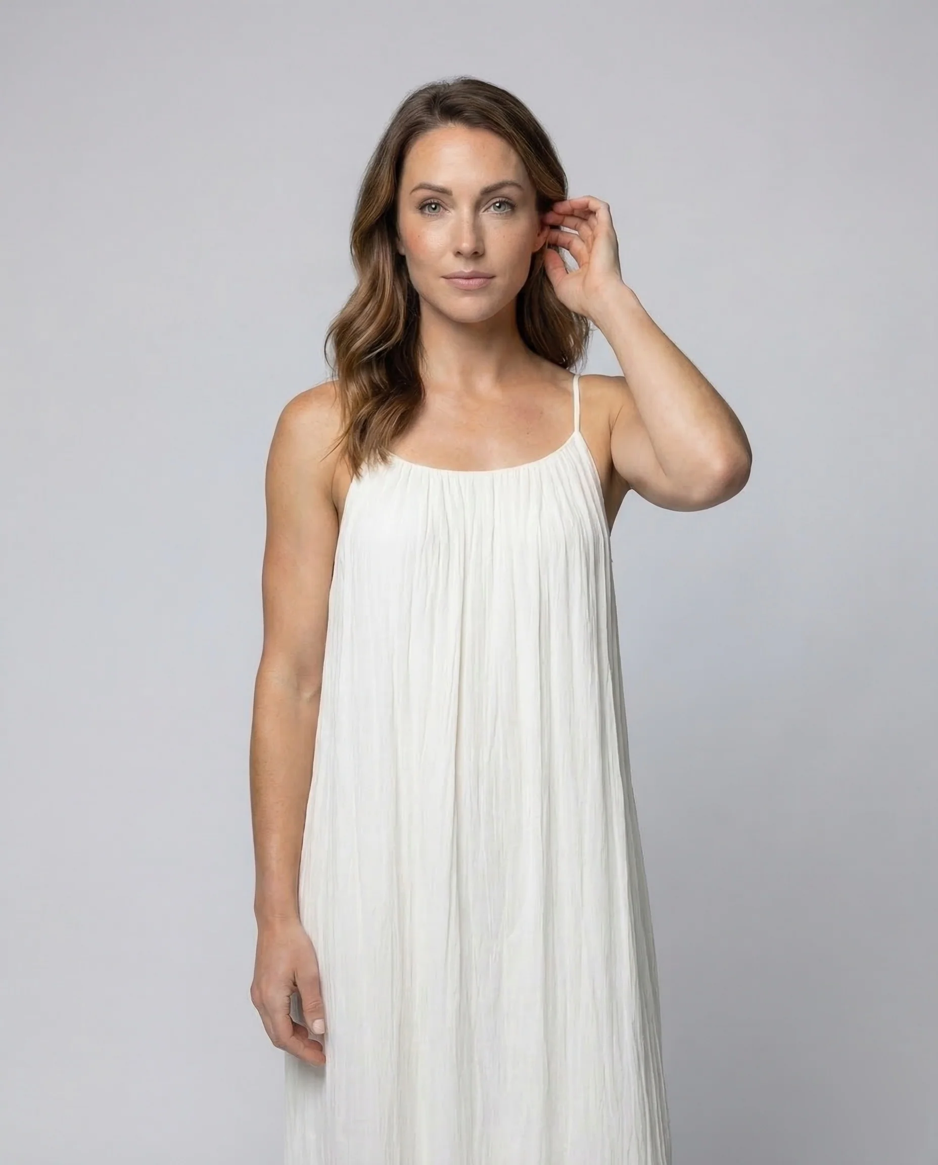 Damen Plissee Maxikleid Spaghettiträger - Image 2