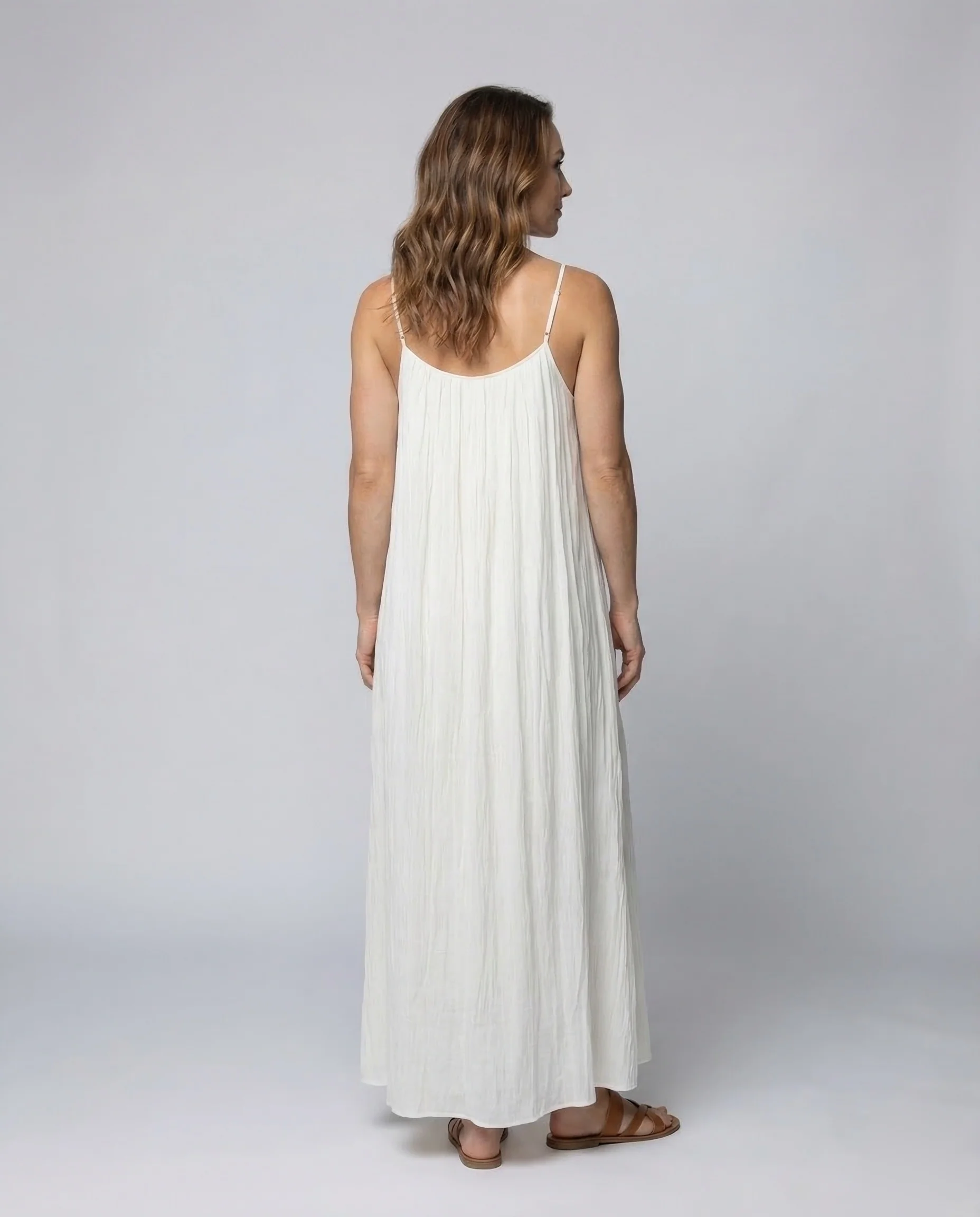 Damen Plissee Maxikleid Spaghettiträger - Image 4