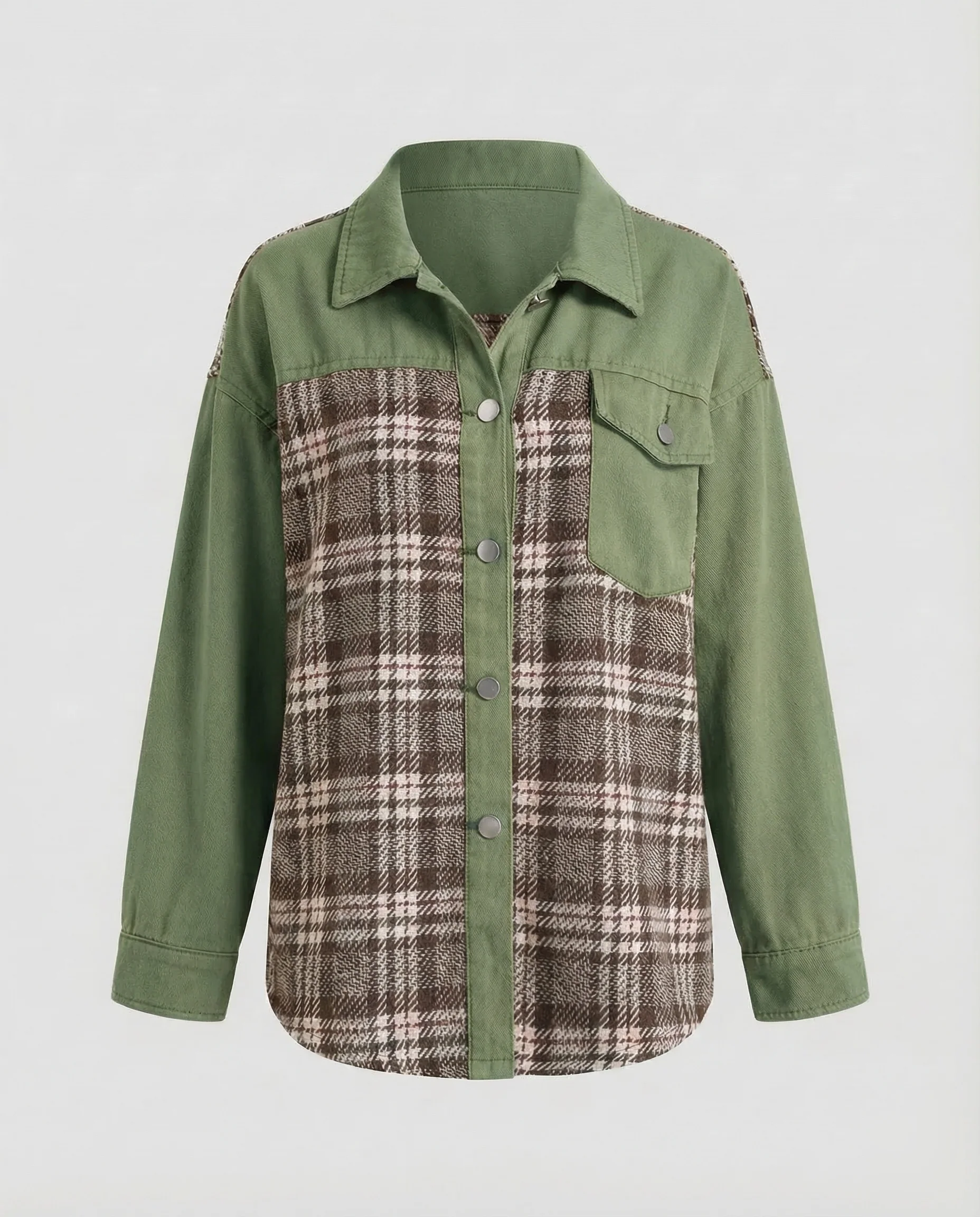 Damen Jeansjacke Oversize Karoeinsätze - Image 10