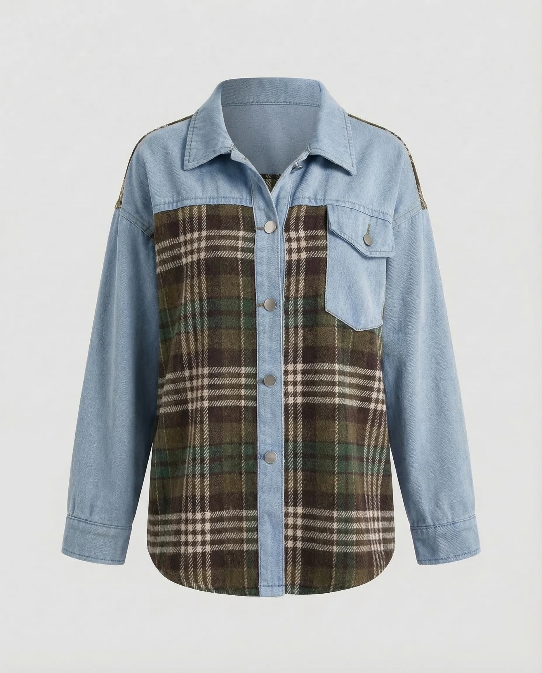 Damen Jeansjacke Oversize Karoeinsätze - Image 11